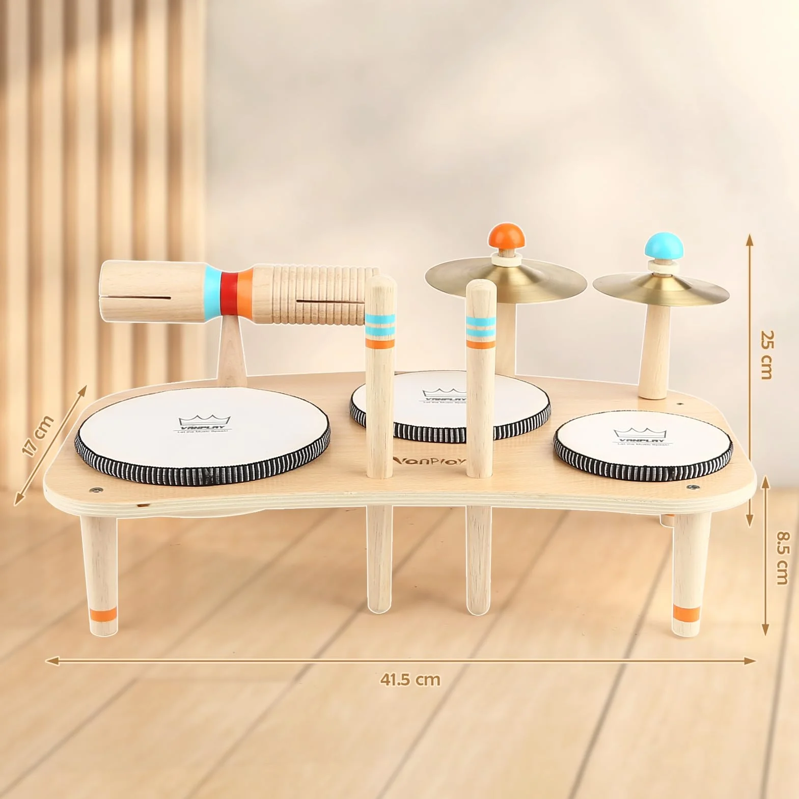 Vanplay Giochi Bambini Tamburo Bambino Strumenti Musicali Batteria per Bambini Giochi Legno Regalo Bambino 3 4 5 Anni