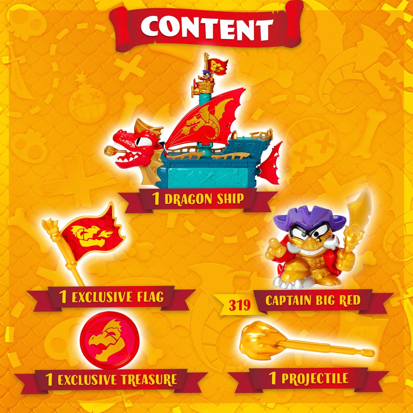 PIRATIX Dragon Ship – Piratix Dragon Nave All Terreno 3 in 1: Terra, Mare e Aria. Contiene 1 Nave Dragone, 1 Piratix Esclusivo, 1 Tesoro Esclusivo, 1 Bandiera e 1 proiettile