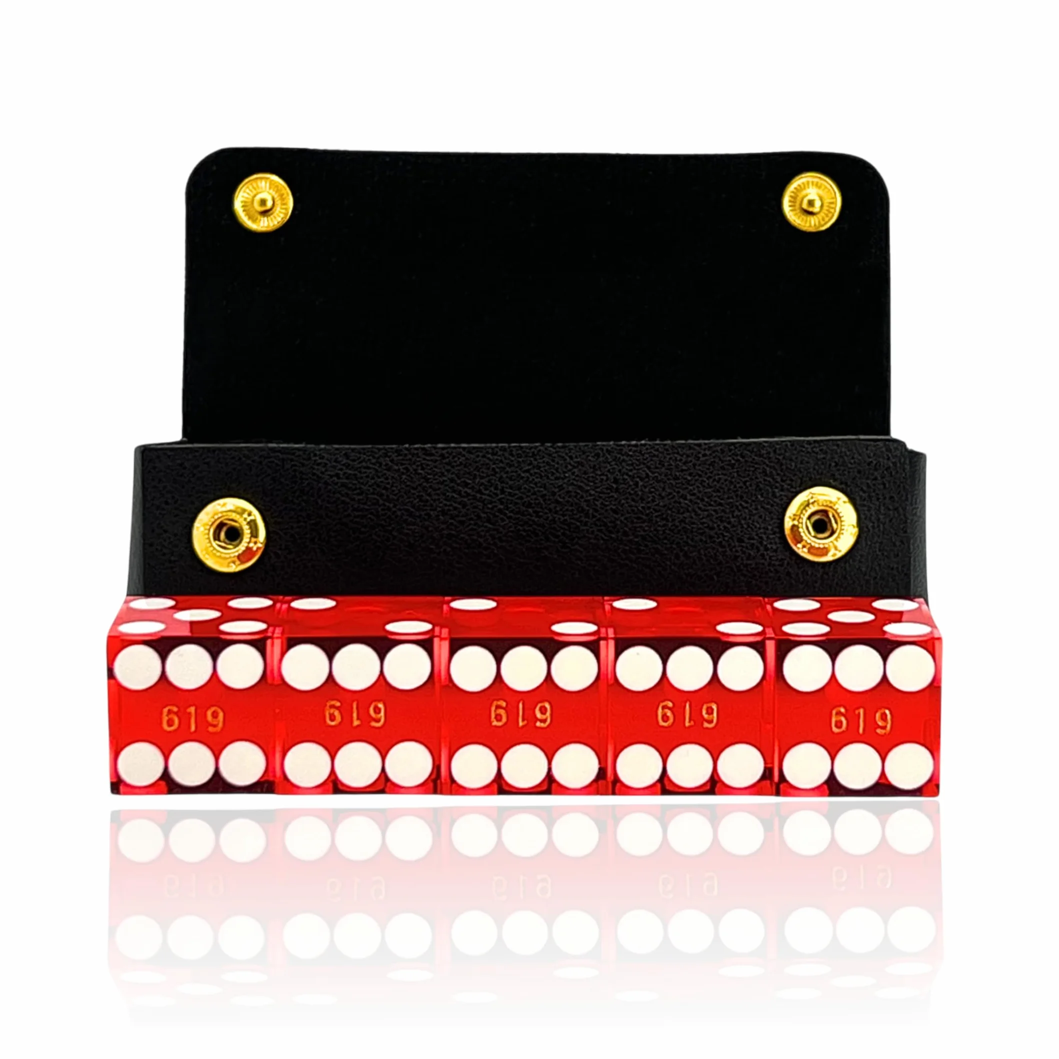 Luck Lab Dadi da casinò di grado AAA da 19 mm, con bordi a rasoio e numeri di serie abbinati, set da 5 e custodia in pelle, colore: rosso