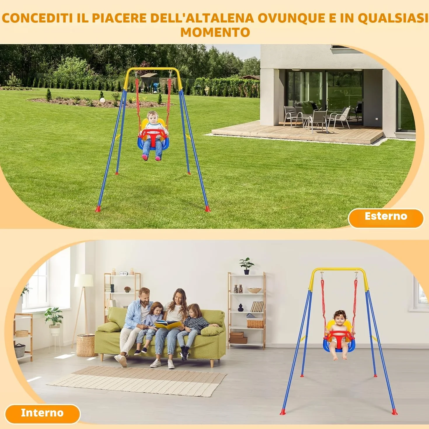 Altalena 3 in 1 per Bambini, Altalena per Esterni e Interni, Resistente con Seggiolino per Bambini, Blu, Metallo e Plastica, Contemporaneo, SWING