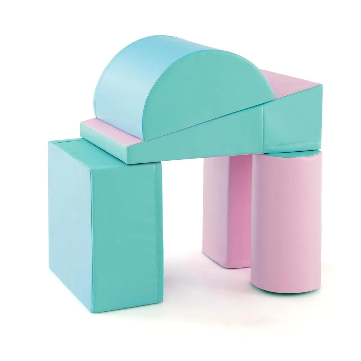 LIFEZEAL Set di 5 Blocchi Morbidi in Schiuma per Bambini 9-36 Mesi, Costruzioni, Libera Combinazione, Mattoni Cubi Componibile, Giocattolo Attività, con Scivolo, Arrampicata (verde+rosa)