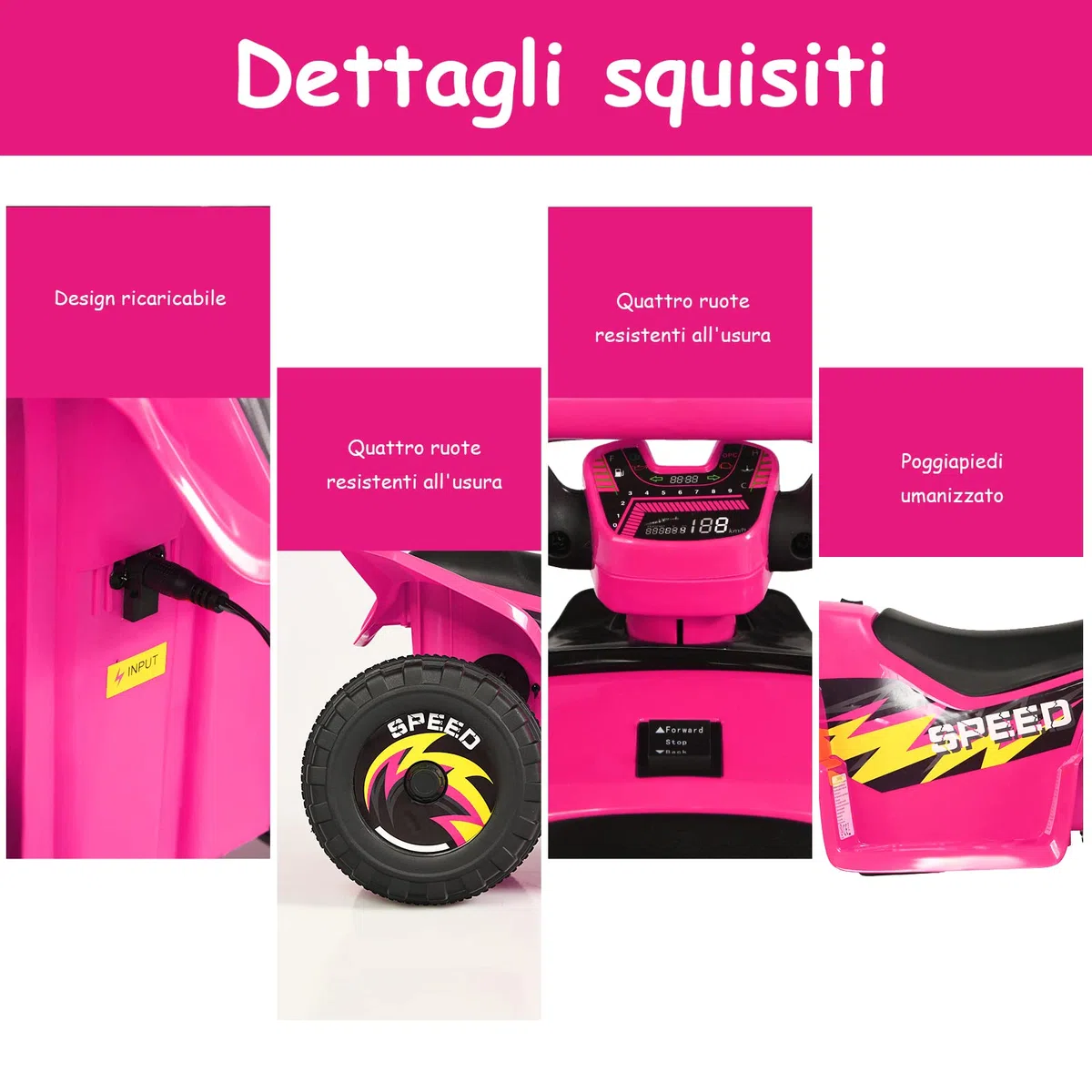 GYMAX Quad Elettrico per Bambini 3+ Anni 6V 72x39,5x45,5 cm Rosa