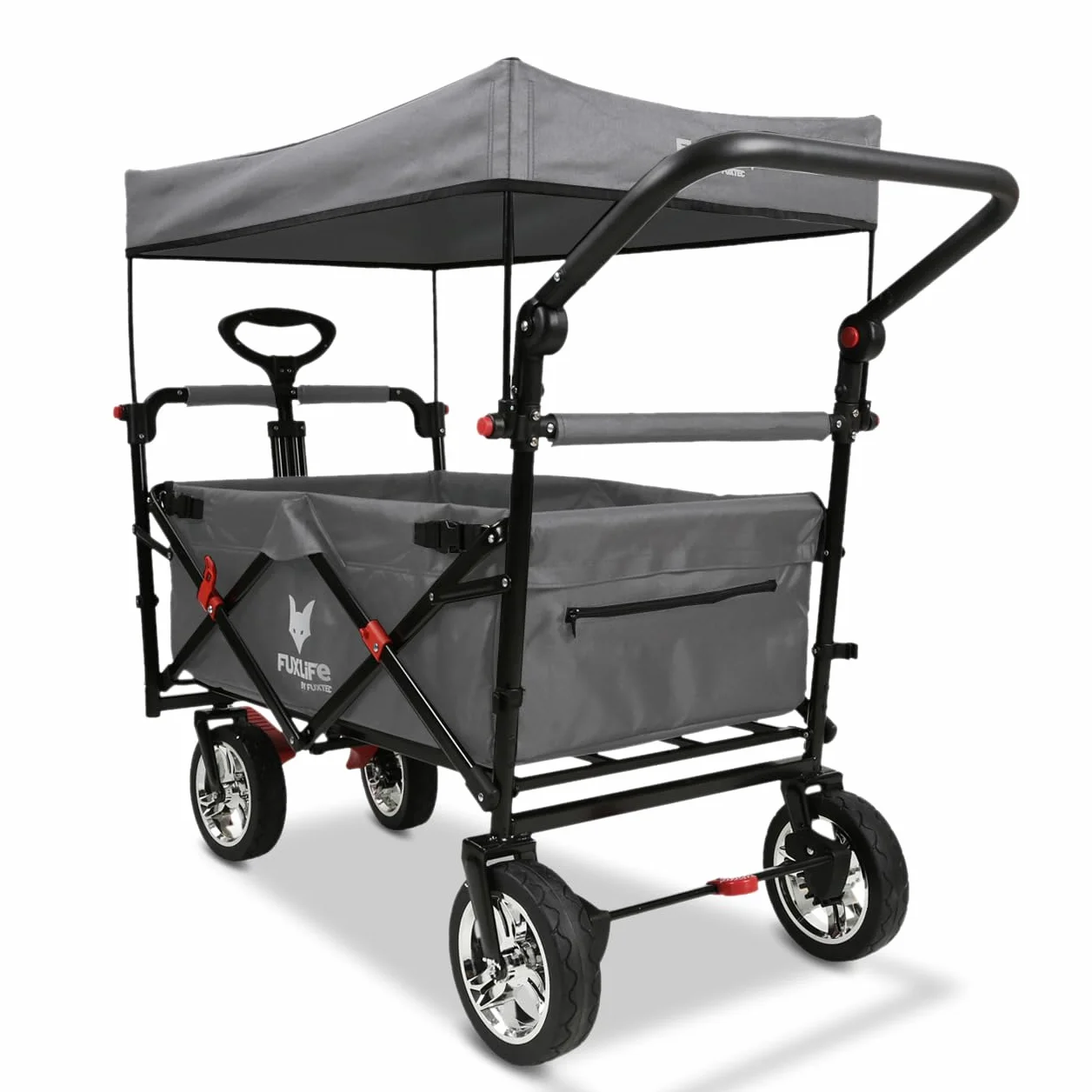 FUXLIFE Carrello Pieghevole - Compact - FX-CT700 Grigio • Bollerwagen richiudibile per città e viaggi • Salvaspazio con tettuccio parasole • Portata 75 kg