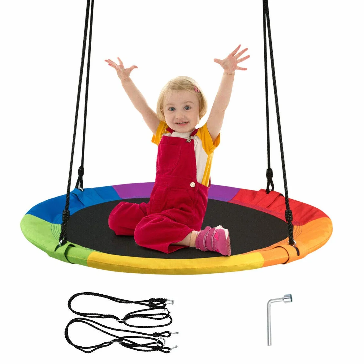COSTWAY Altalena da Giardino a Nido per Bambini, Sedia Sospesa Giardino con Telaio in Metallo, Regolabile in Altezza 100-160 cm, per Adulti e Bambini, Portata 150 kg (Colorato)