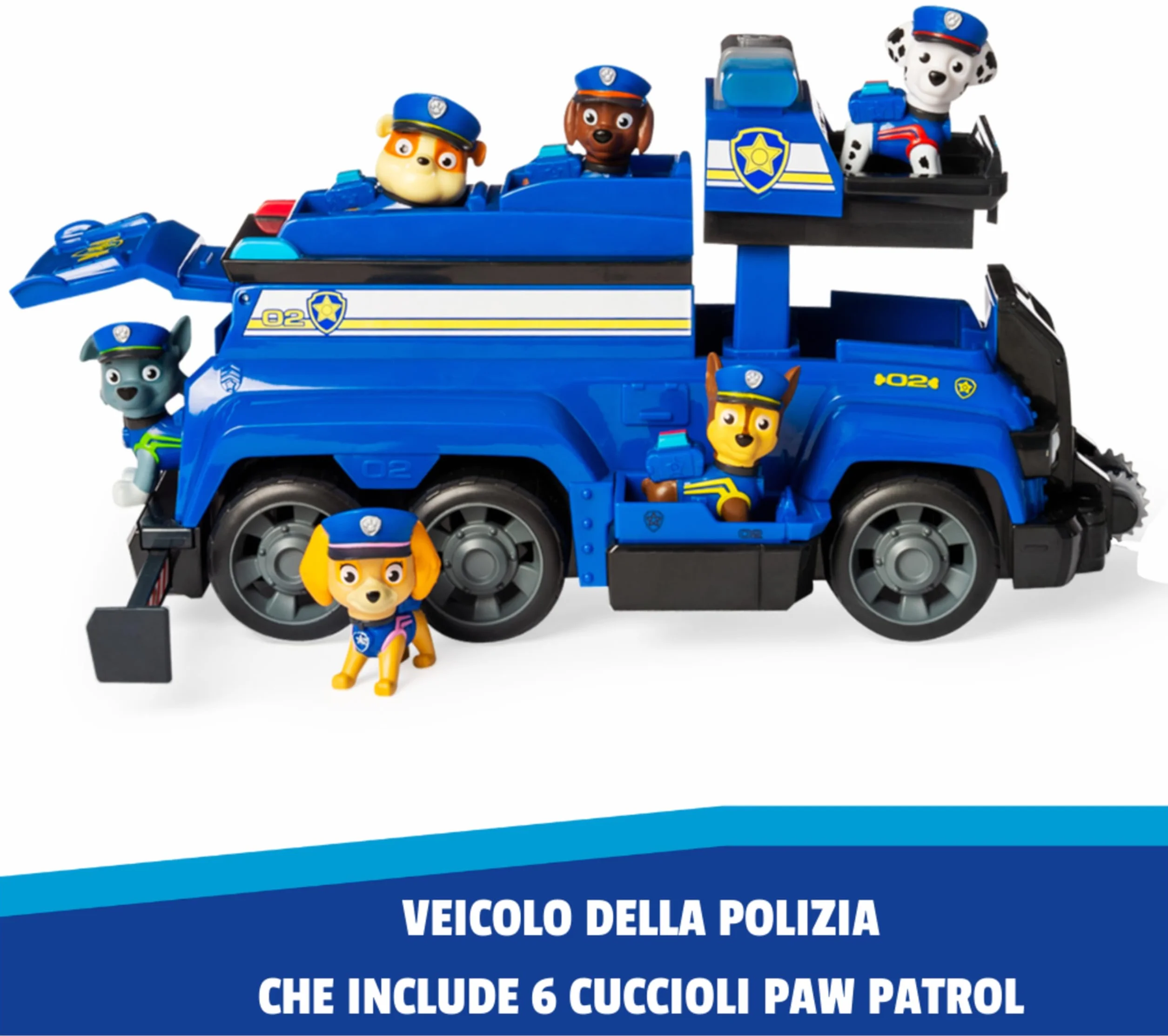 Paw Patrol Team Cruiser, Veicolo di Grosse Dimensioni con Action Figure Speciali di Chase, Marshall, Skye, Rubble, Rocky e Zuma, Giocattoli per Bambini e Bambine da 3 Anni in su