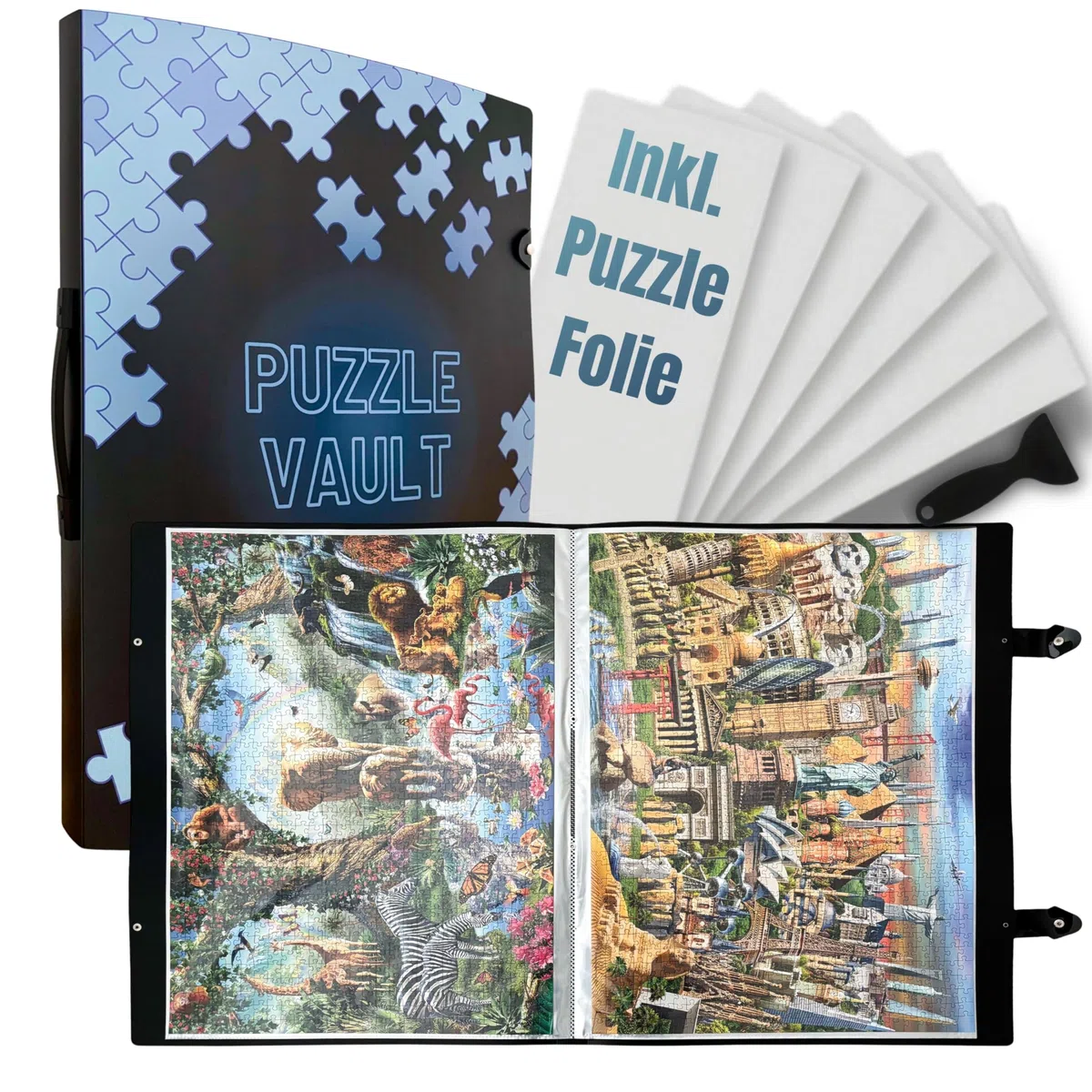 Cartella puzzle [inclusa pellicola puzzle] per puzzle fino a 1000 pezzi – l'accessorio perfetto per riporre i puzzle – Organizer per fino a 40 puzzle – Cartellina puzzle 1000 pezzi