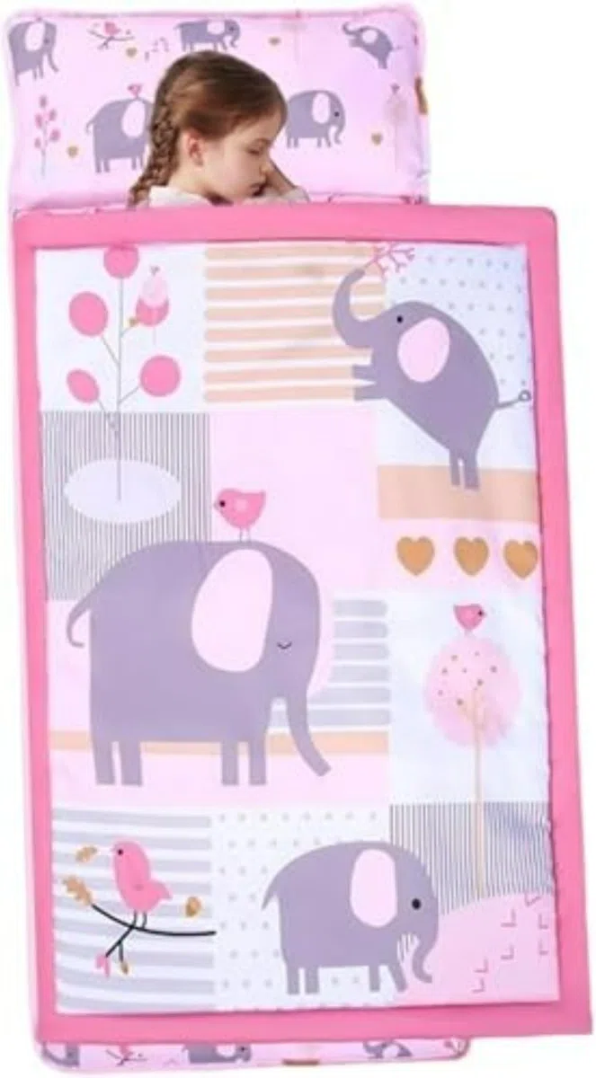 Opaco di pisolino, tappetino per dormire comfort include cuscino e coperta, borsa per dormire per bambini disegni disegnati carini portatili per asilo nido, prescolare, casa, v