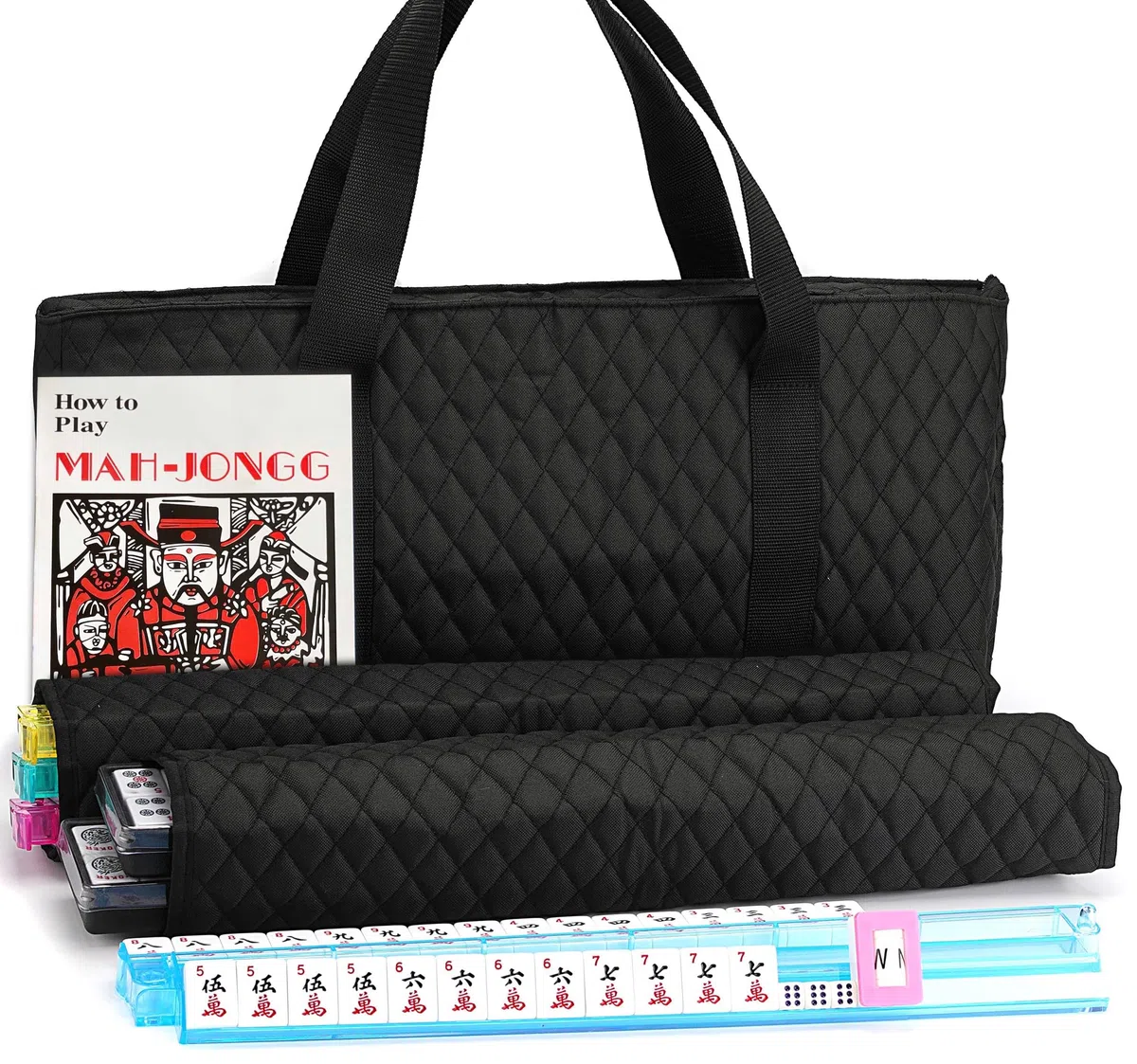 Mose Cafolo Set Mahjong Americano Borsa Morbida Nera Paisley 166 mattonelle Bianche incise 4 Supporti Tutto in Uno