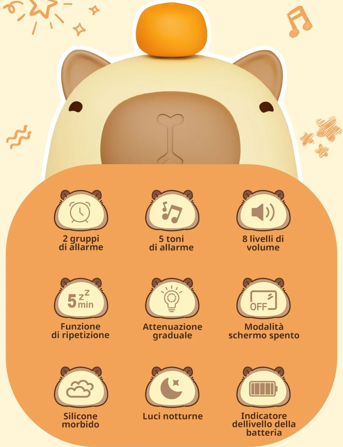 YISSVIC Sveglia per Bambini con 2 Sveglie, Regolazione Volume, Funzione Snooze, 5 Suonerie, Luci Notturne Sveglia Ricaricabile 1800 mAh