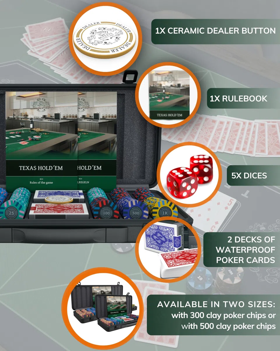 Valigetta da Poker Salvatore 300 Gettoni Argilla 10g Set Carte Dadi Dealer Regole