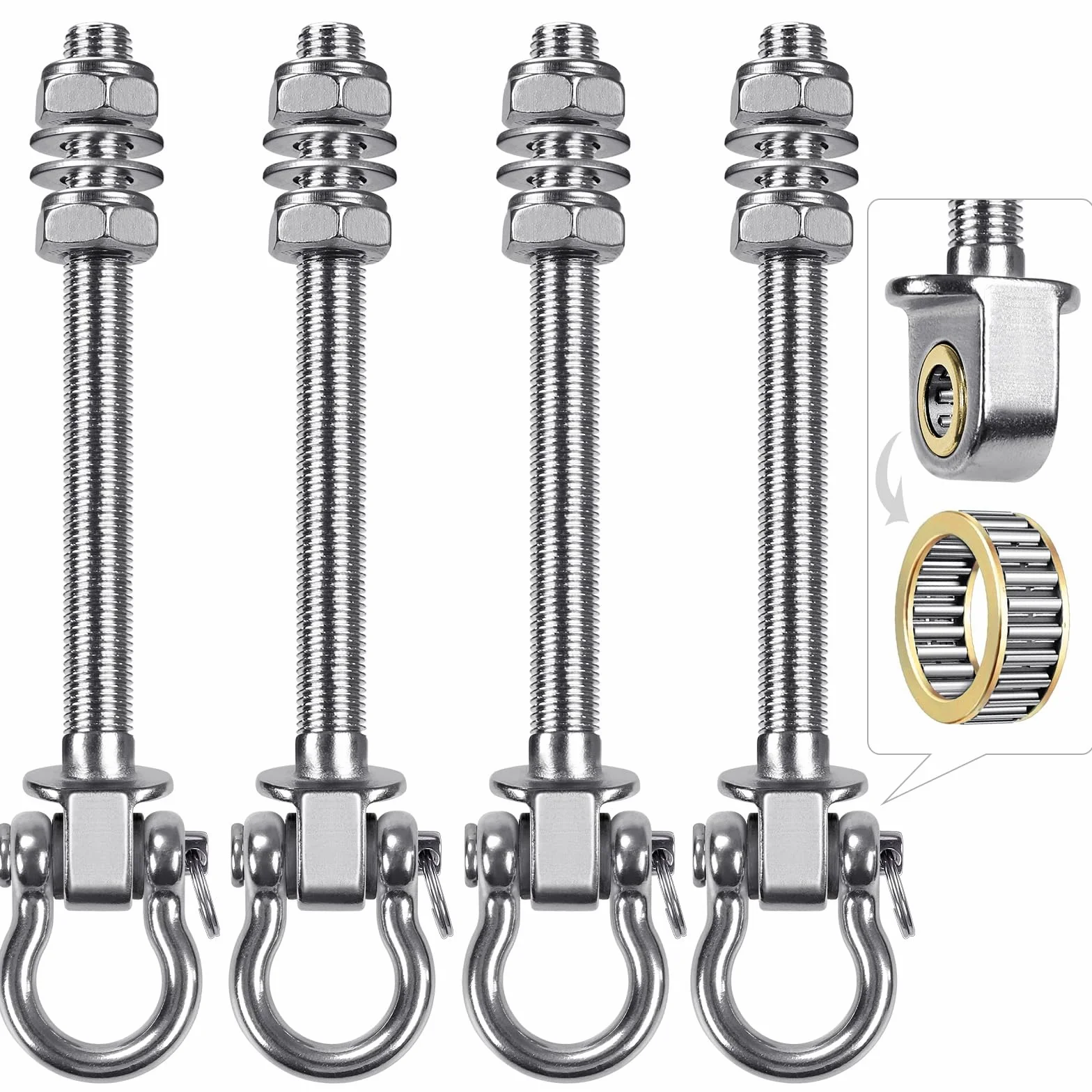 Benelabel 4pz Ganci per Altalena Resistenti con Cuscinetti, Gancio per L'Oscillazione 22.5cm Gancio di Montaggio Girevole in Acciaio Inox per Sedia da Parco Giochi All'Aperto Interni Corda Yoga,1500lb