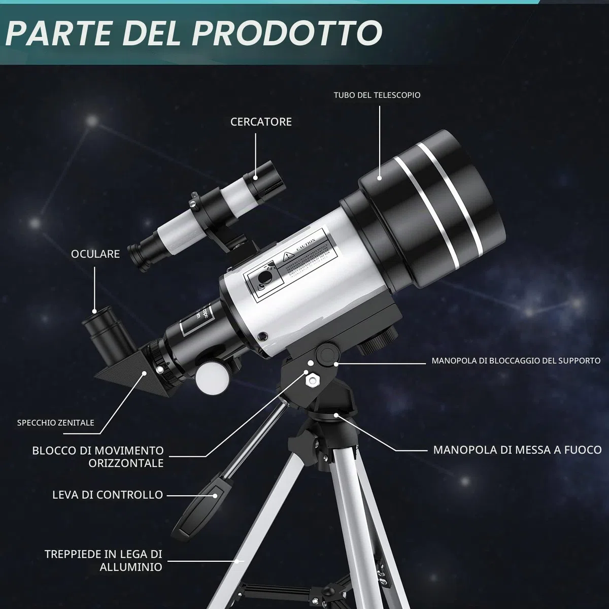 Telescopio per Bambini Principianti, 70 mm, Apertura 400 mm, Telescopi Rifrattori per Principianti di Astronomia, Telescopio da viaggio Portatile, Regali per Appassionati di Astronomia