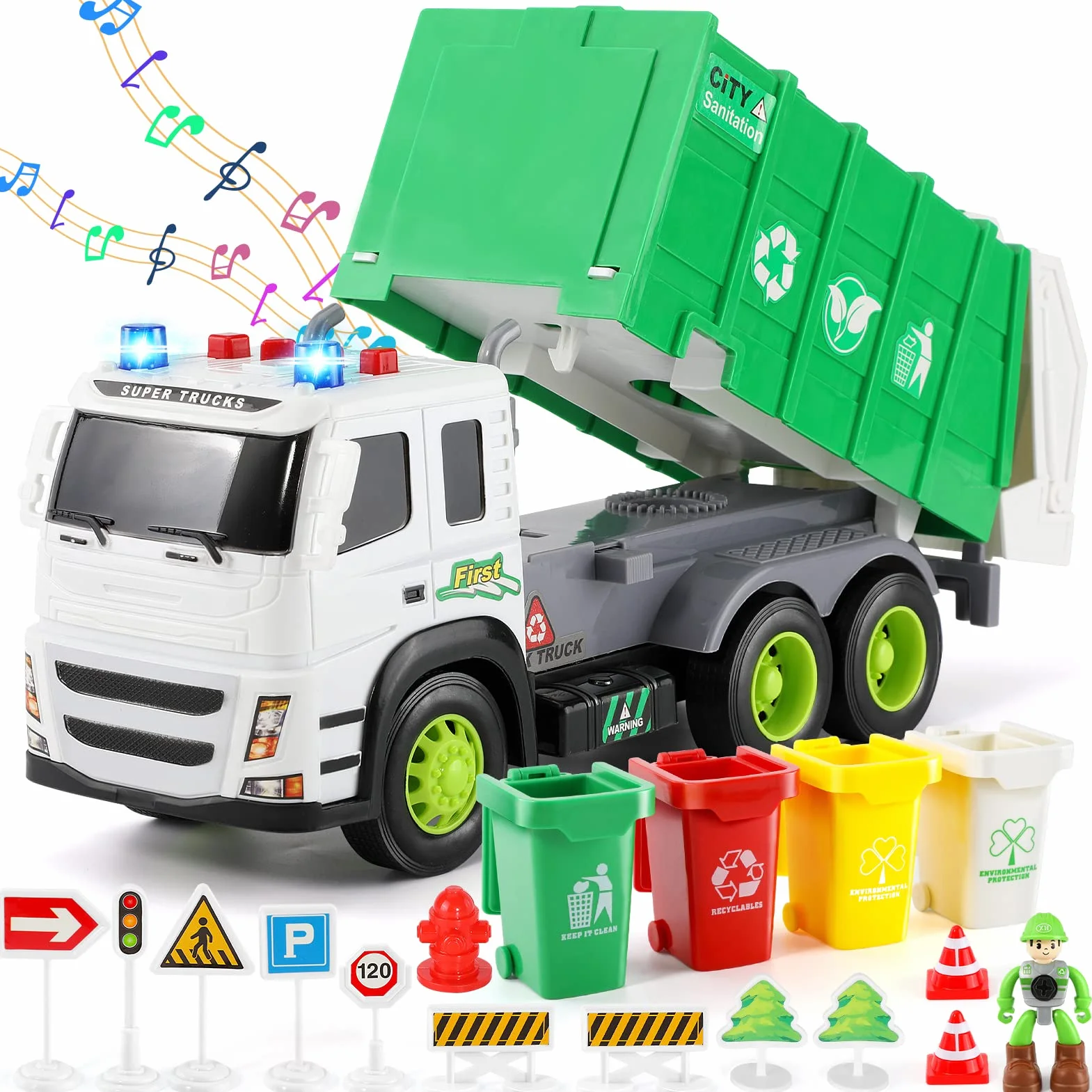 Camion della Spazzatura Giocattolo con Luci e Suoni per Bambini 3-8 Anni