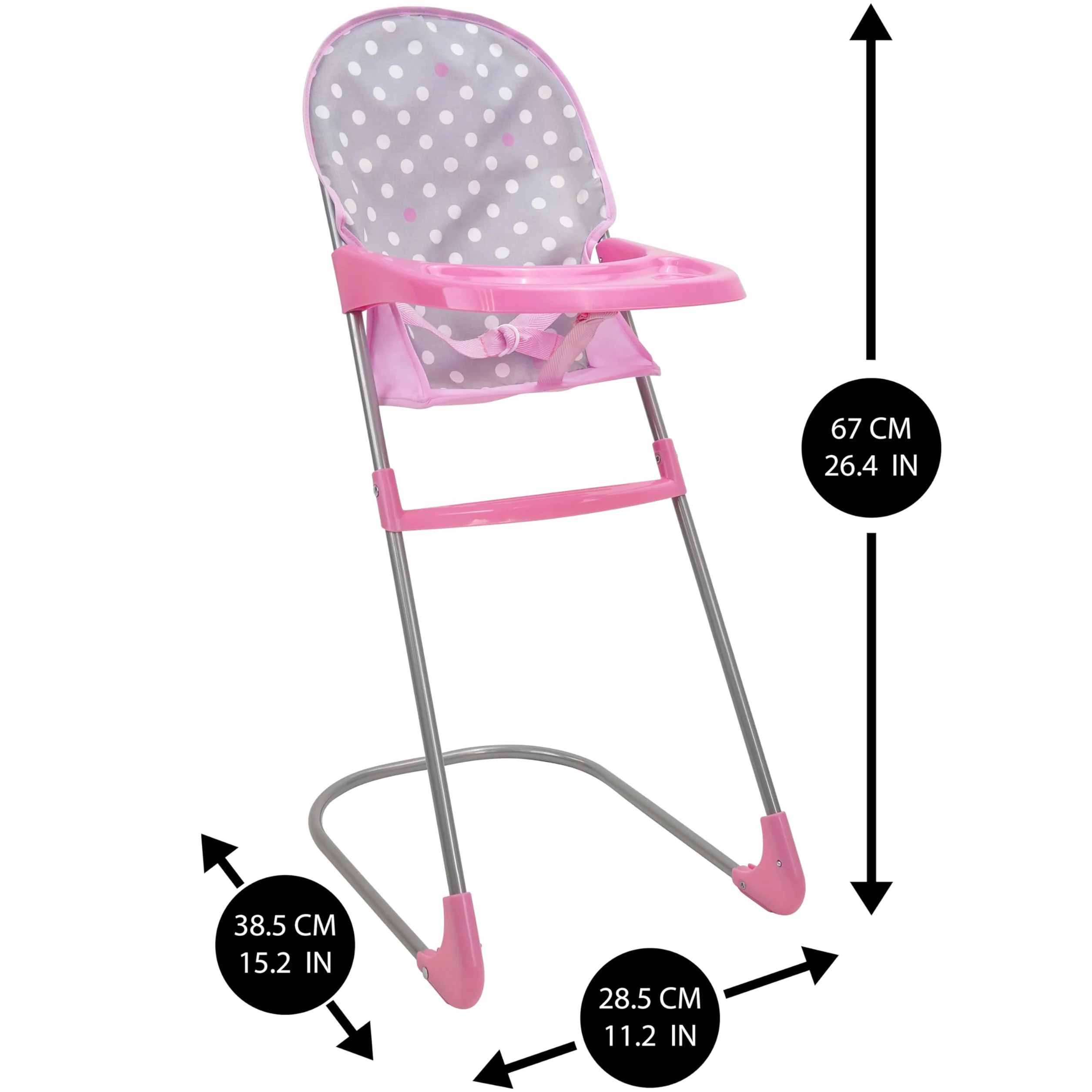 509 Crew Doll Pram n Feed 8 Piece Combo Play Set, Classic Doll Pram, Doll High Chair, Diaper Bag, 5 Piece Feeding Toys, for Dolls 46cm, Pretend Play for Kids Ages 3+