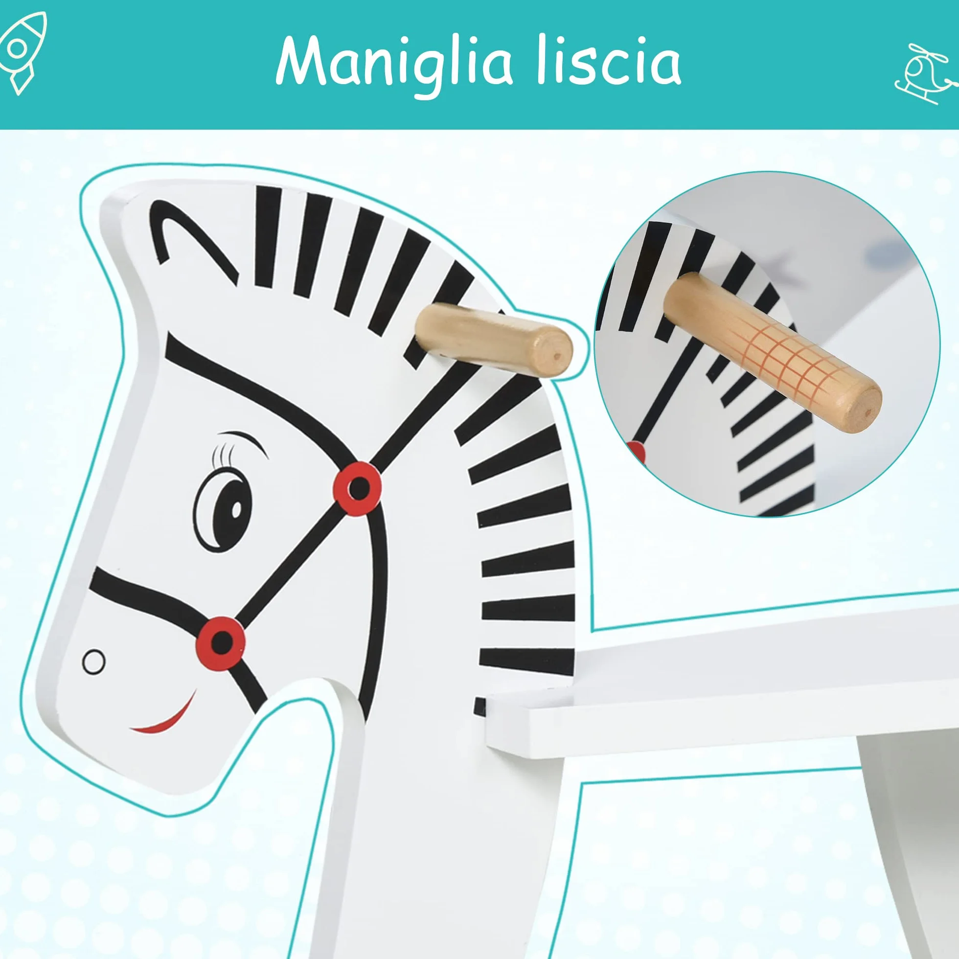 HOMCOM Cavallo a Dondolo Classico in Legno per Bambini 1-3 Anni con Bordo, Maniglie e Poggiapiedi, 68x26.5x48cm, Bianco