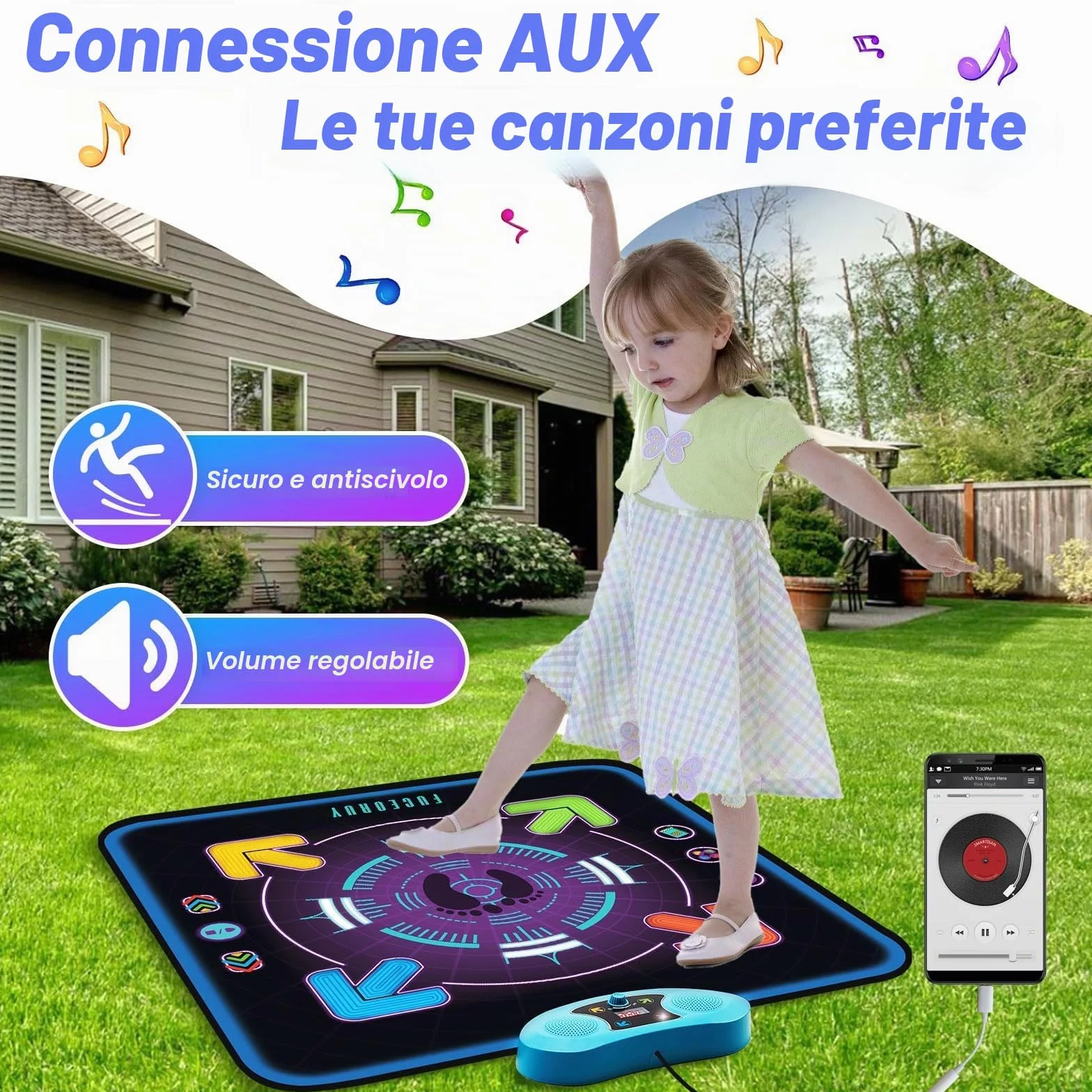 FUCEORUY Tappeto Ballo Bambini, Tappeto Musicale con 3 modalità di Gioco, Volume Regolabile Tappetino da Ballo Giocattoli Natale Regali Compleanno per Ragazzi Ragazze 4 5 6 7 8 9 10+ Ages (95 x 95cm)