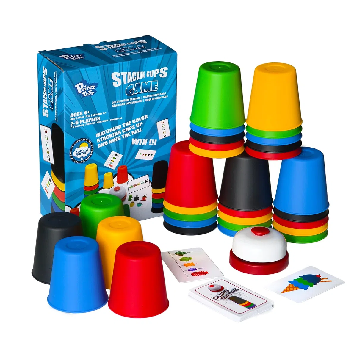 Parez Toys Quick Stacking Cups, Gioco di Tazze Impilabili, Giochi di Velocità, Giocattoli Interattivi con 24 Carte e 30 Tazze