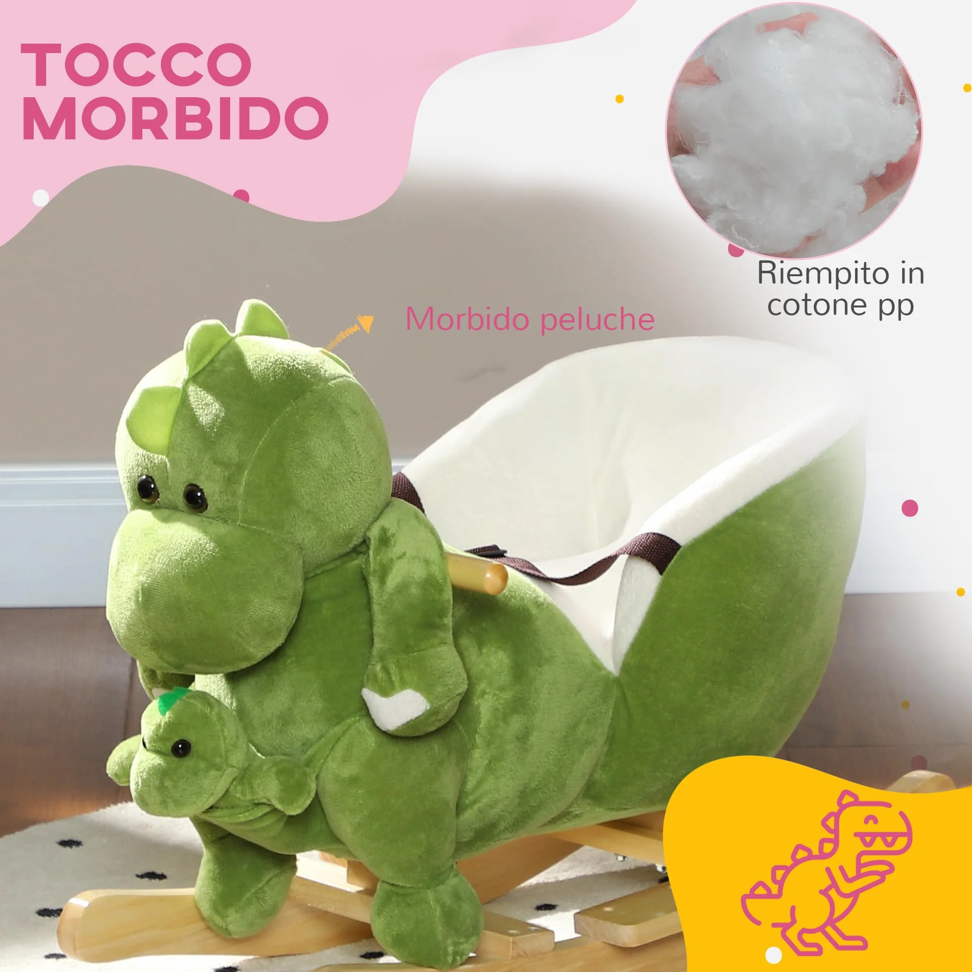 AIYAPLAY Cavallo a Dondolo per Bambini a Dinosauro con Marionetta, Cavallino Cavalcabile con Suoni e Rivestimento Morbido, Età 18-36 Mesi, Verde