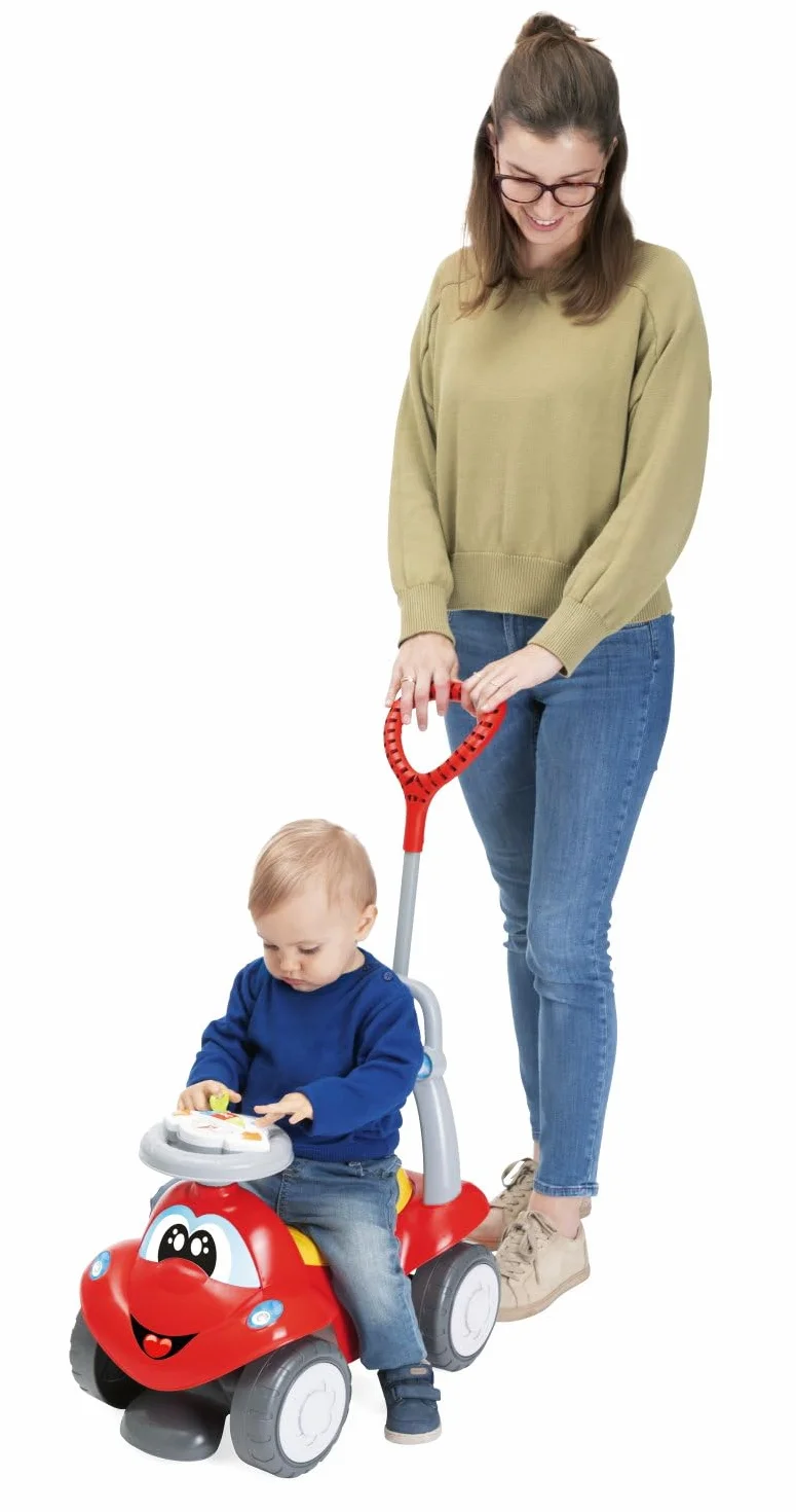 Chicco Billy Quattro, Gioco 4in1 Evolutivo,Cavalcabile,Primipassi,Dondolo,Spingi&Vai,Volante Elettronico con Luci e Suoni, Made in Italy,Plastica Riciclata 80%,Giochi Bambini 9-36 Mesi, Red, Rosso