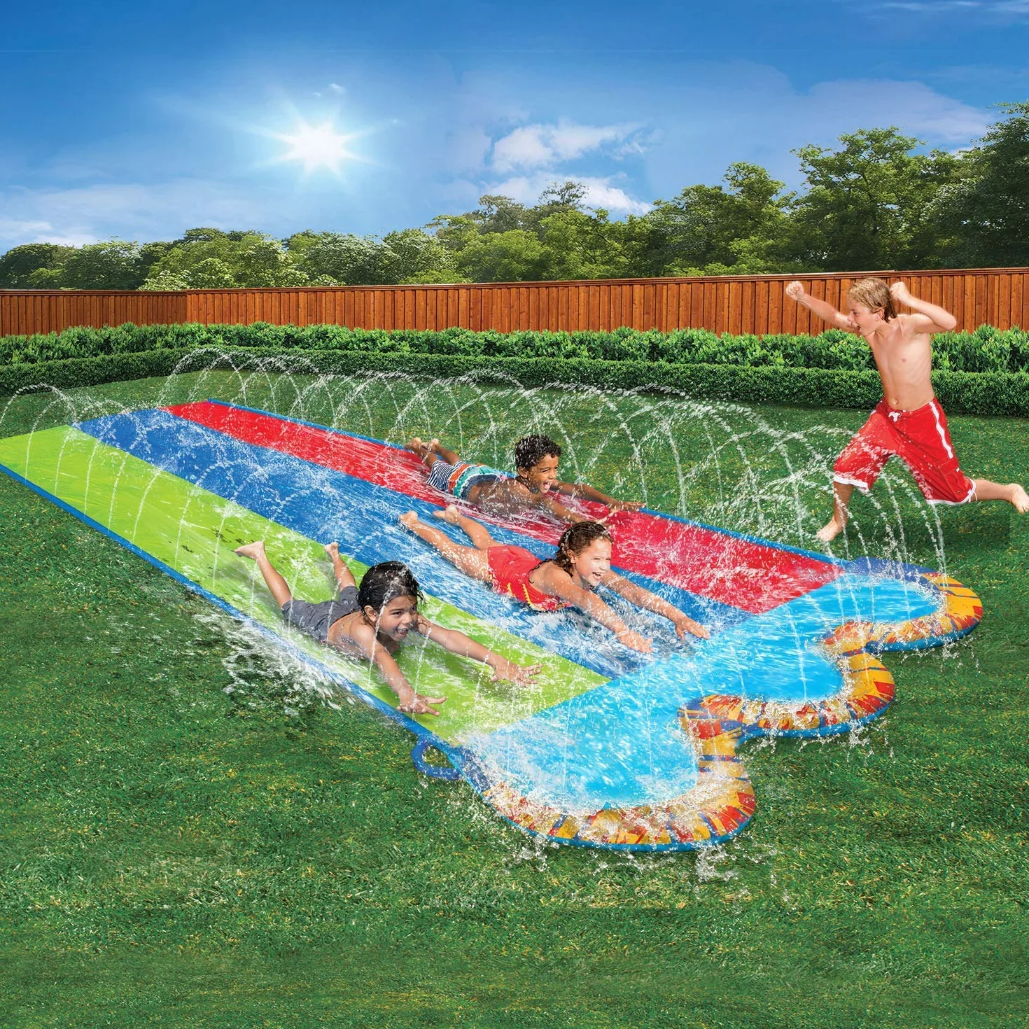 Banzai Scivolo d'acqua Triple Racer 4,6 m con 3 bodyboard multicolore
