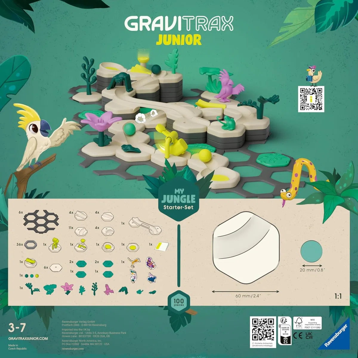 Ravensburger - GraviTrax Junior My Jungle Starter-Set, Pista biglie 100 pezzi, Rompicapo bambini, Giochi bambini 3 anni e più, Gioco Interattivo ed Educativo STEM, Compatibile con tutti i GraviTrax