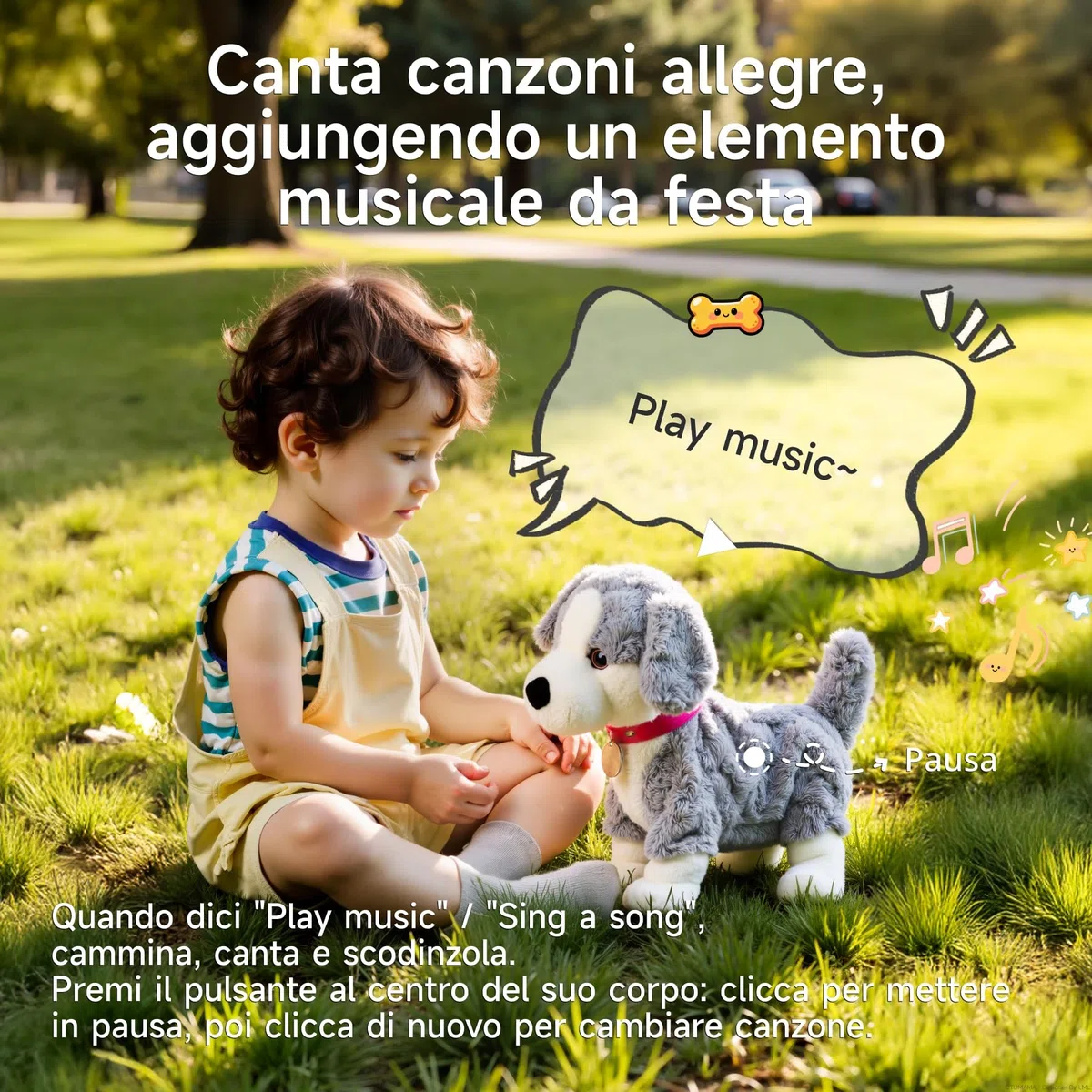 Cane Giocattolo Interattivo Elettronico Peluche con Controllo Vocale, Cammina e Abbaia, Regalo per Bambini 3+