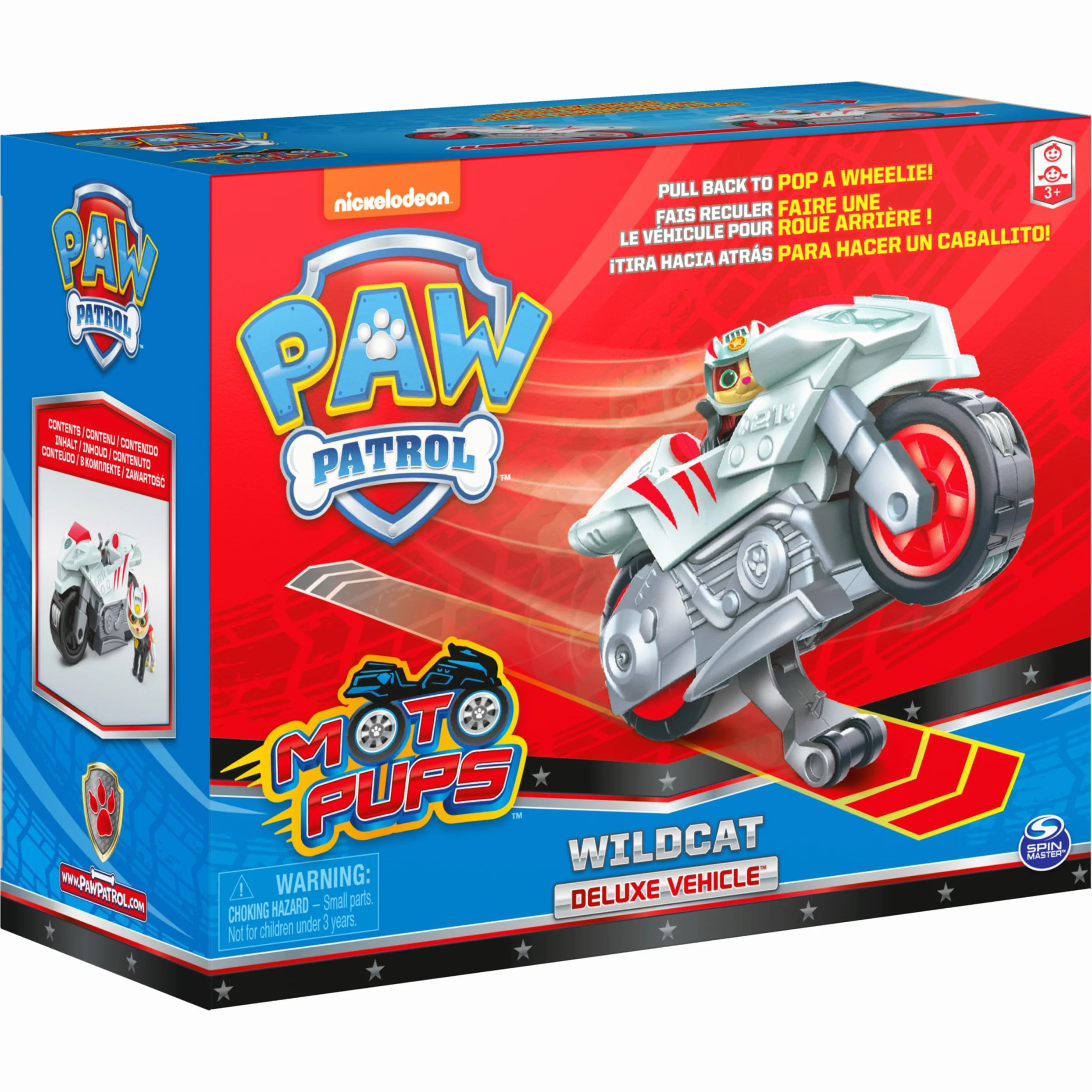 Paw Patrol Moto Pups Wildcat’s Deluxe Pull Back Motorcycle Vehicle with Wheelie Feature and Figure