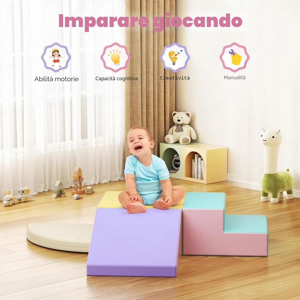 Blocchi da arrampicata bianchi per bambini, rivestimento in PU antigraffio, facile da pulire, chiusura con cerniera nascosta, schiuma ad alta elasticità