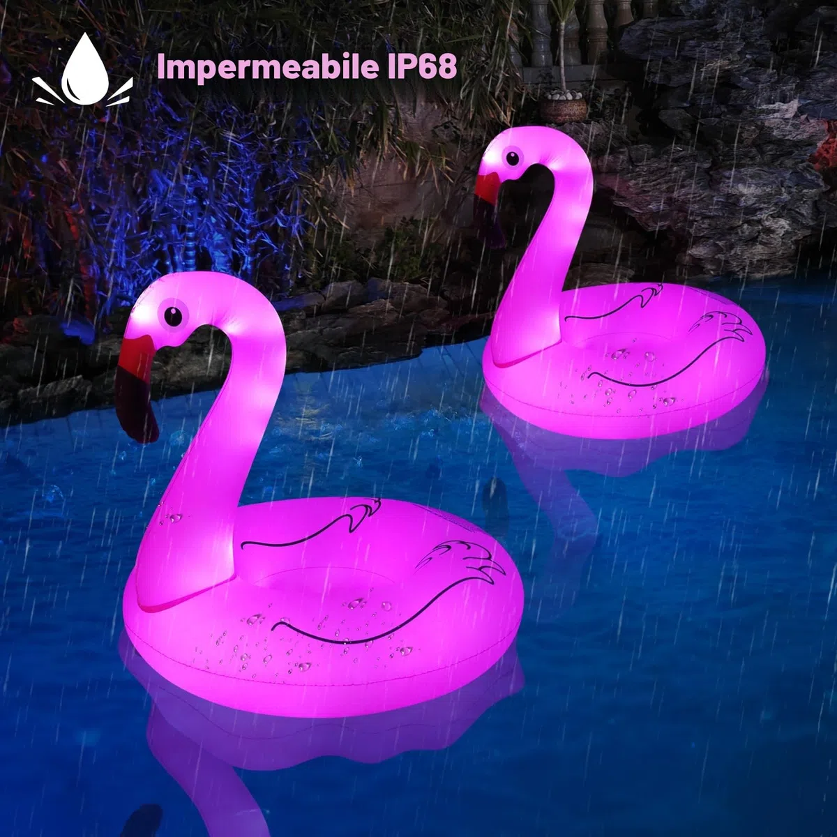 DeeprBling Fenicottero Gonfiabile Piscina con Luce Solare, Galleggiante Fenicottero Gonfiabile per Piscina, Salvagente Gonfiabile per Adulti, Fenicottero Gonfiabile Grande per Mare (106x106x100 cm)