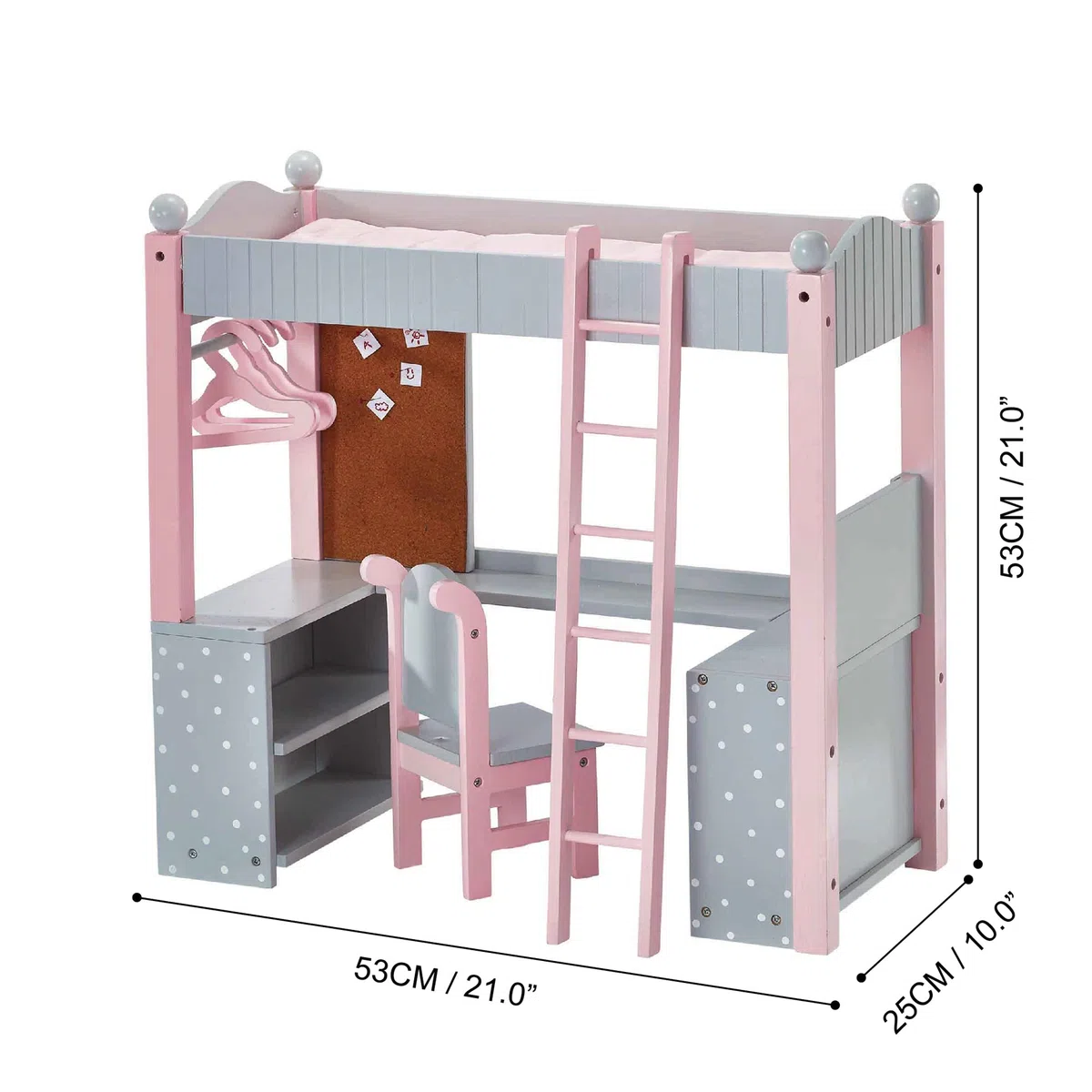 Letto a Castello e scrittoio Legno per Bambole da 40 cm Olivias World TD-0204AG