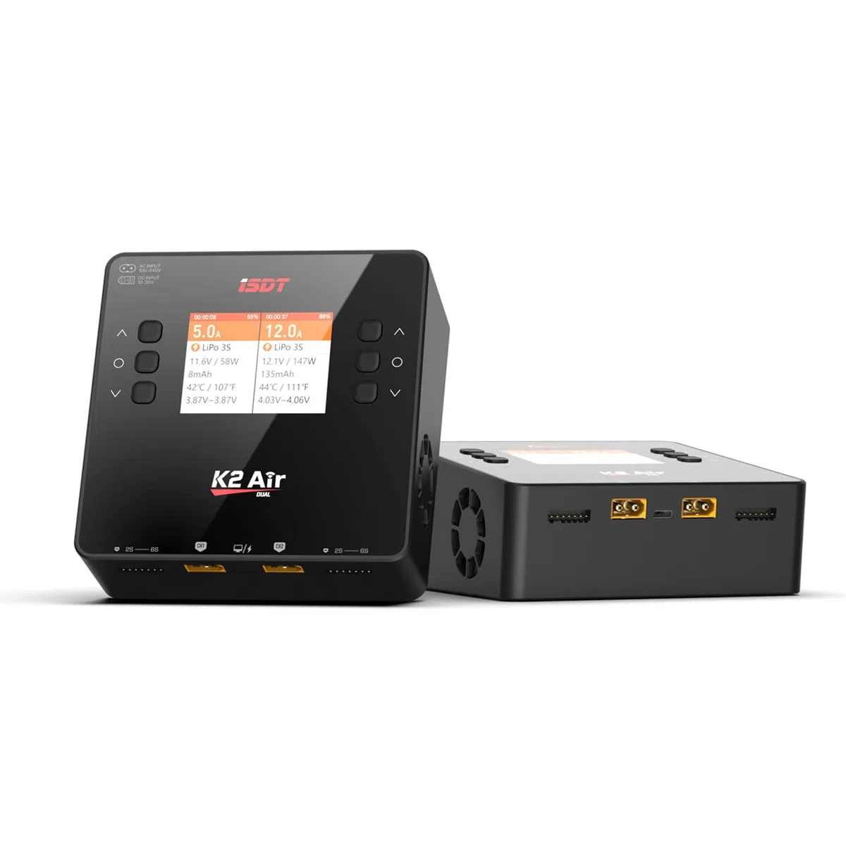 ISDT K2 Caricabatterie Lipo Scaricatore bilanciamento AC 200W DC 500Wx2 Dual per modelli RC Caricatore astuto dell'equilibrio della batteria dell' hobby RC LCD 1-6S Li-ion Life NiCd NiMH LiHV PB