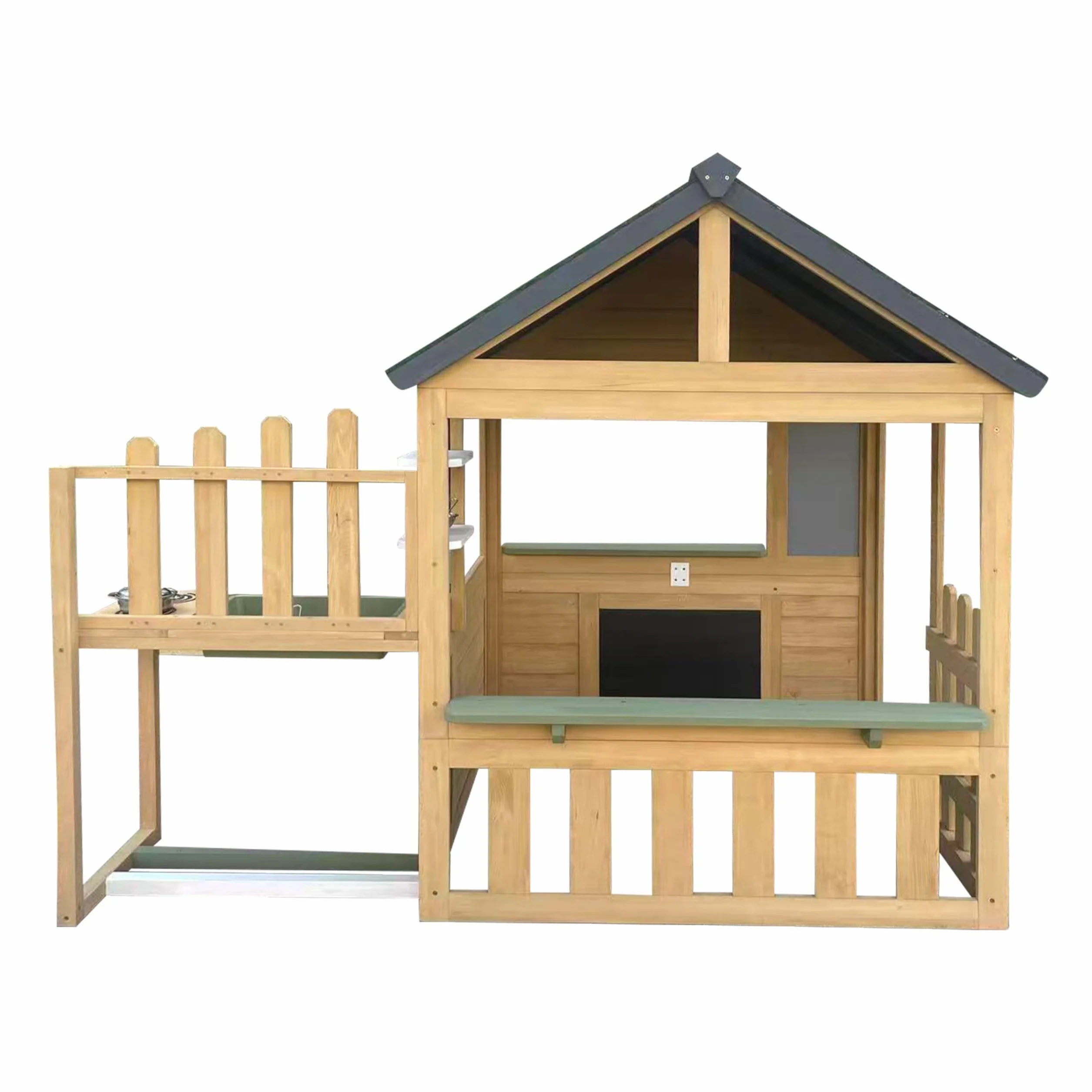 AXI Lizz Casetta per bambini in legno Marrone/Antracite con cucina giocattolo integrata