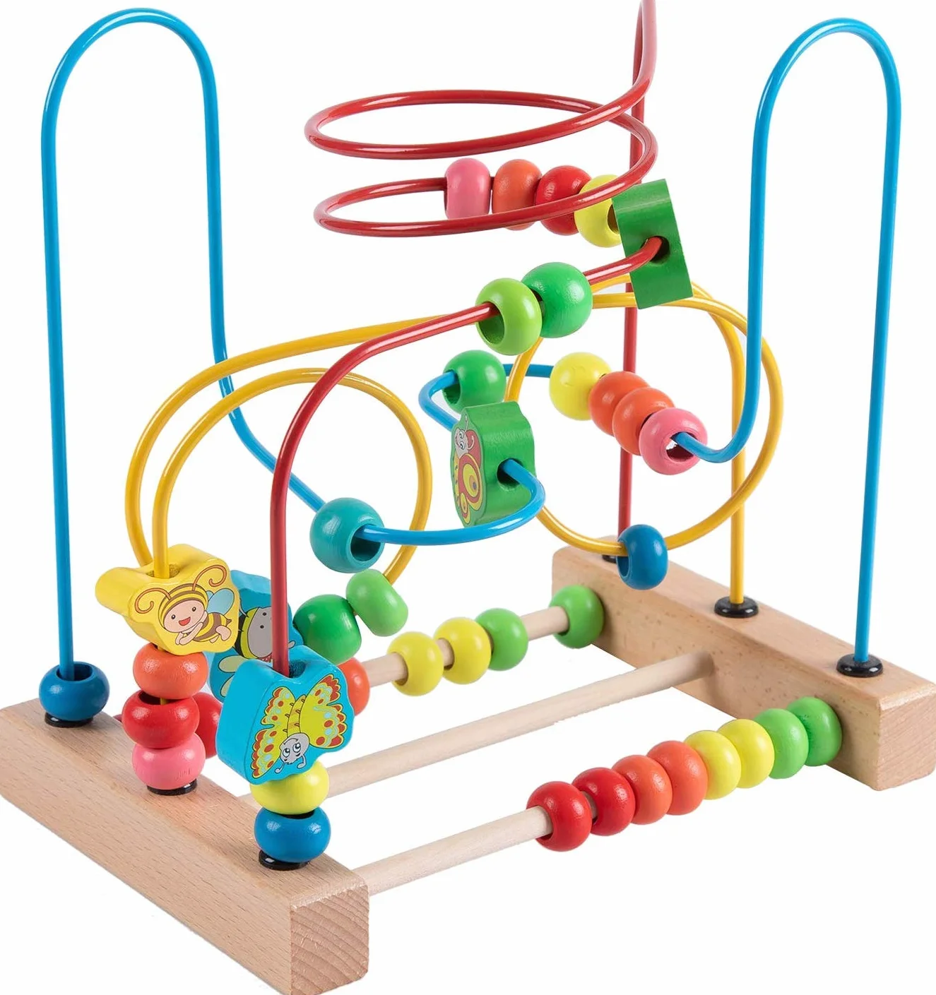 Jacootoys Animale Labirinti di Perline di Legno Abaco Montagne Russe Rotolamento Cerchio Giocattoli educativi Bambini 3 Anni