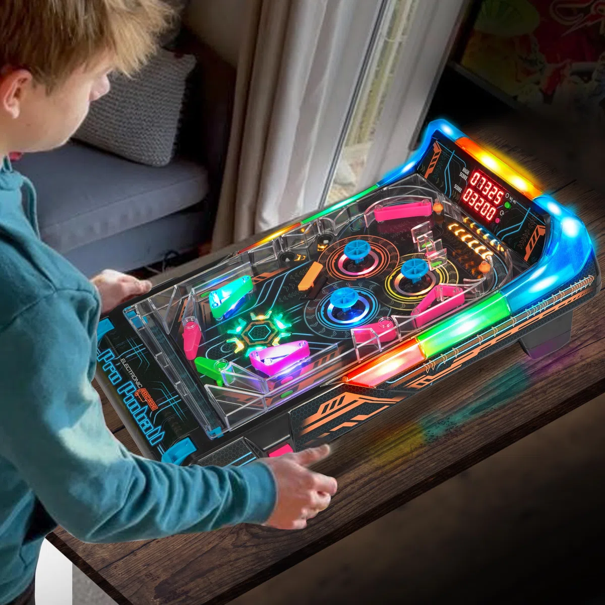 Merchant Ambassador Electronic Arcade Pro Pinball - Gioco da tavolo con luce e suono, tabellone segnapunti a doppio LED, 10 funzioni di livello professionale, per adulti e bambini dai 6 anni in su