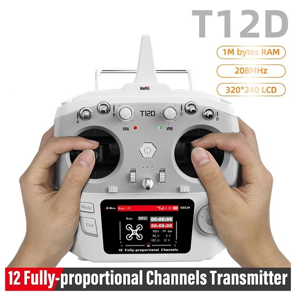 Per RadioLink T12D 12CH Trasmettitore RC + Ricevitore R12F 2.4GHz Controller Remoto per Drone FPV, Aeroplani A Ala Fissa e Automobili R