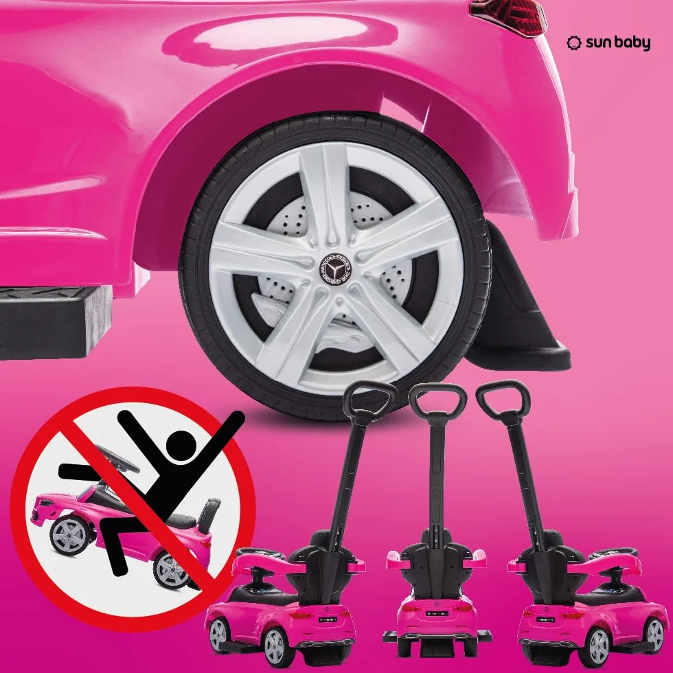 sun baby Macchinina Cavalcabile per Bambini, Macchina a spinta da 12 mesi, schienale alto, volante audio, poggiapiedi estensibili, vano portaoggetti (Rosa)