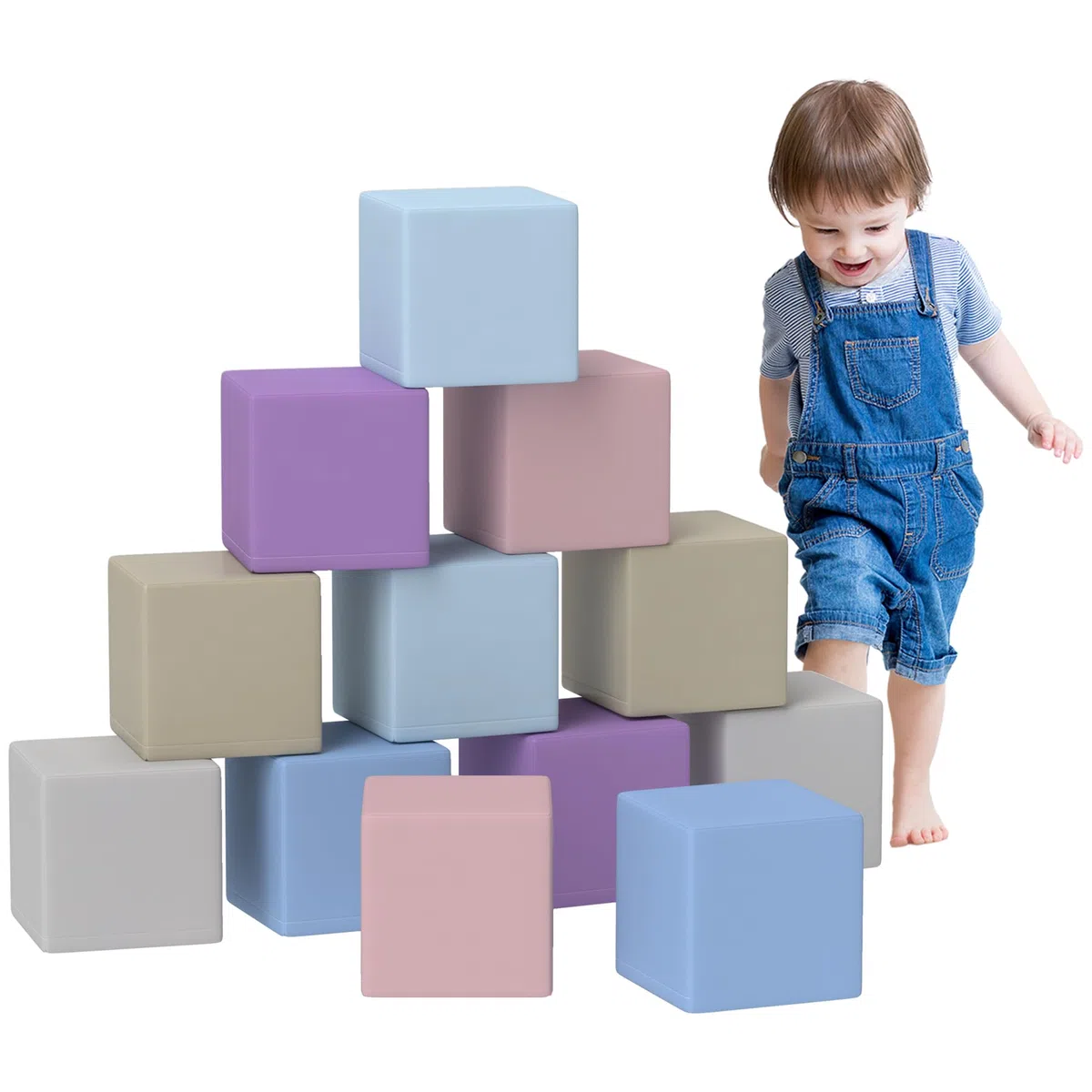 HOMCOM Set 12 Blocchi Schiuma per Bambini 12-36 Mesi, Costruzioni Morbide PU EPE 20x20x20 cm, Multicolore Chiaro