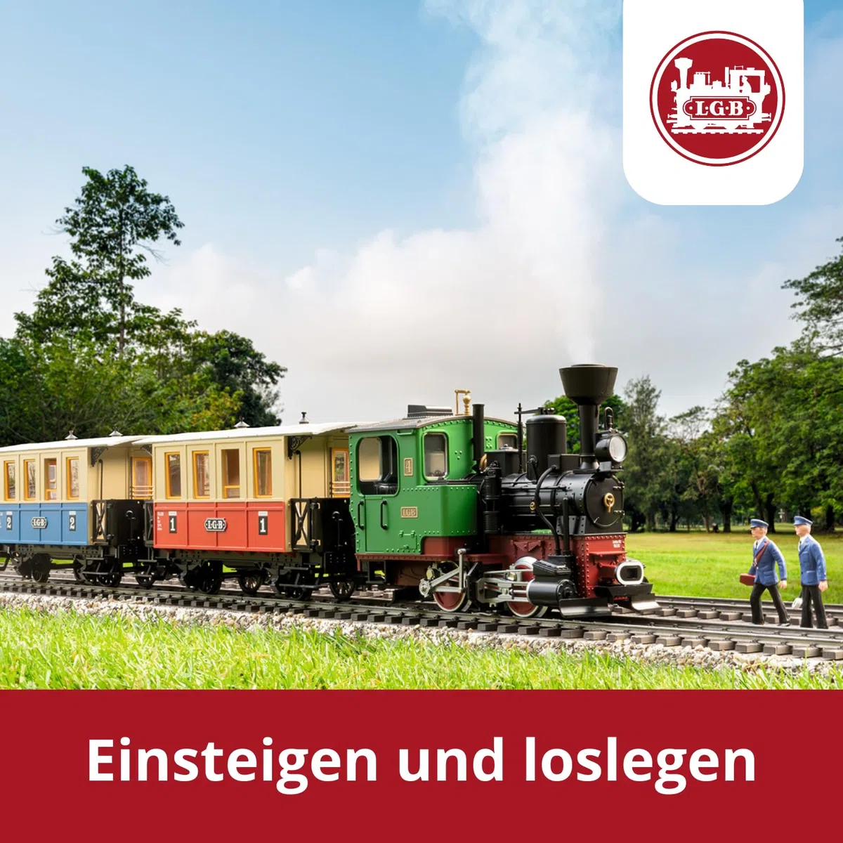 LGB 70307 - Set per treno passeggeri – L70307, con locomotiva e due carri, ferrovia all'aperto, traccia G, 85 x 12 x 16 cm