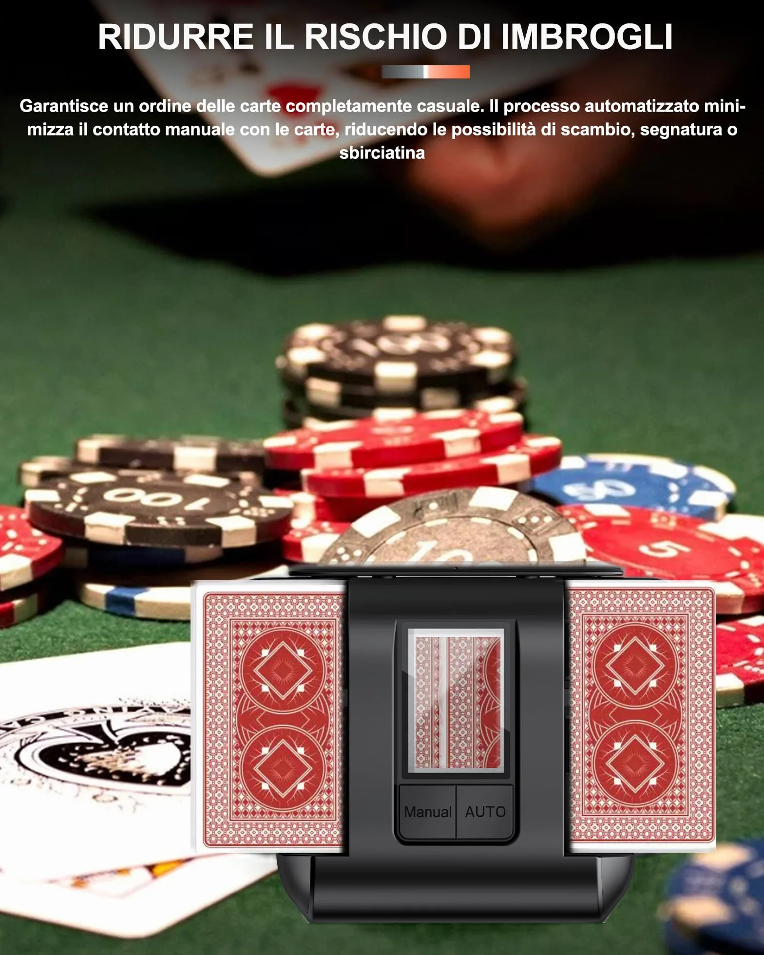Mescolatore Carte Automatico Elettrico per 1-2 Mazzi Batteria 2000mAh Ricaricabile USB-C Silenzioso Compatibile con Poker Blackjack UNO