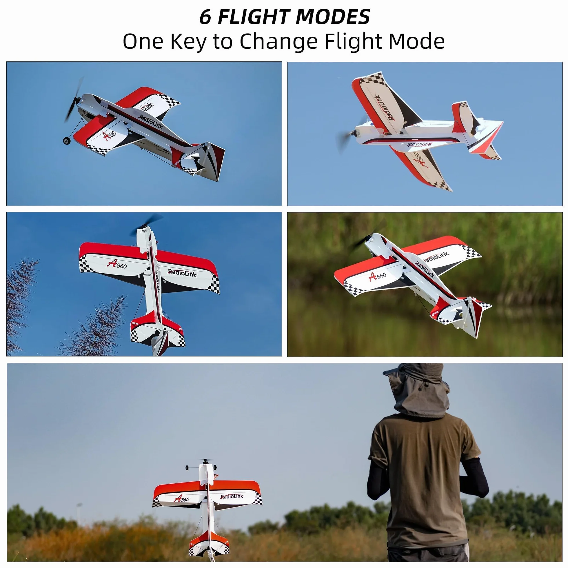 Radiolink A560 pronto a volare (RTF) RC Gyro Airplane 4 canali FC con 6 modalità di volo, dotato di 2.4Ghz T8S, motore brushless e PP Foam, facile da volare per i principianti e l'esperienza
