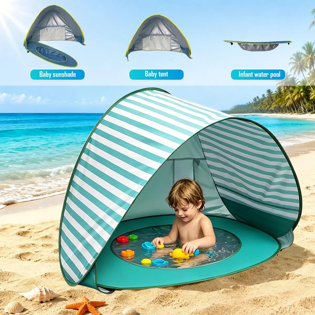 Tenda da spiaggia Baby Pop Up con mini piscina protezione UV portatile per bambini