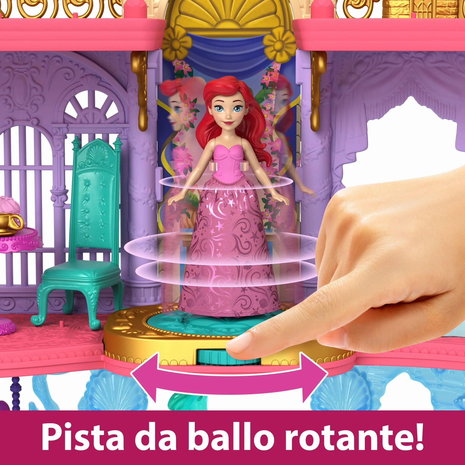 Mattel Disney Princess - Il Castello dei Due Mondi di Ariel, Set componibile Ispirato al Film, Mini Bambola e 1 Amico, 12 Accessori, 6 Aree Gioco e Piscina, Giocattolo per Bambini, 3+ Anni, HLW95