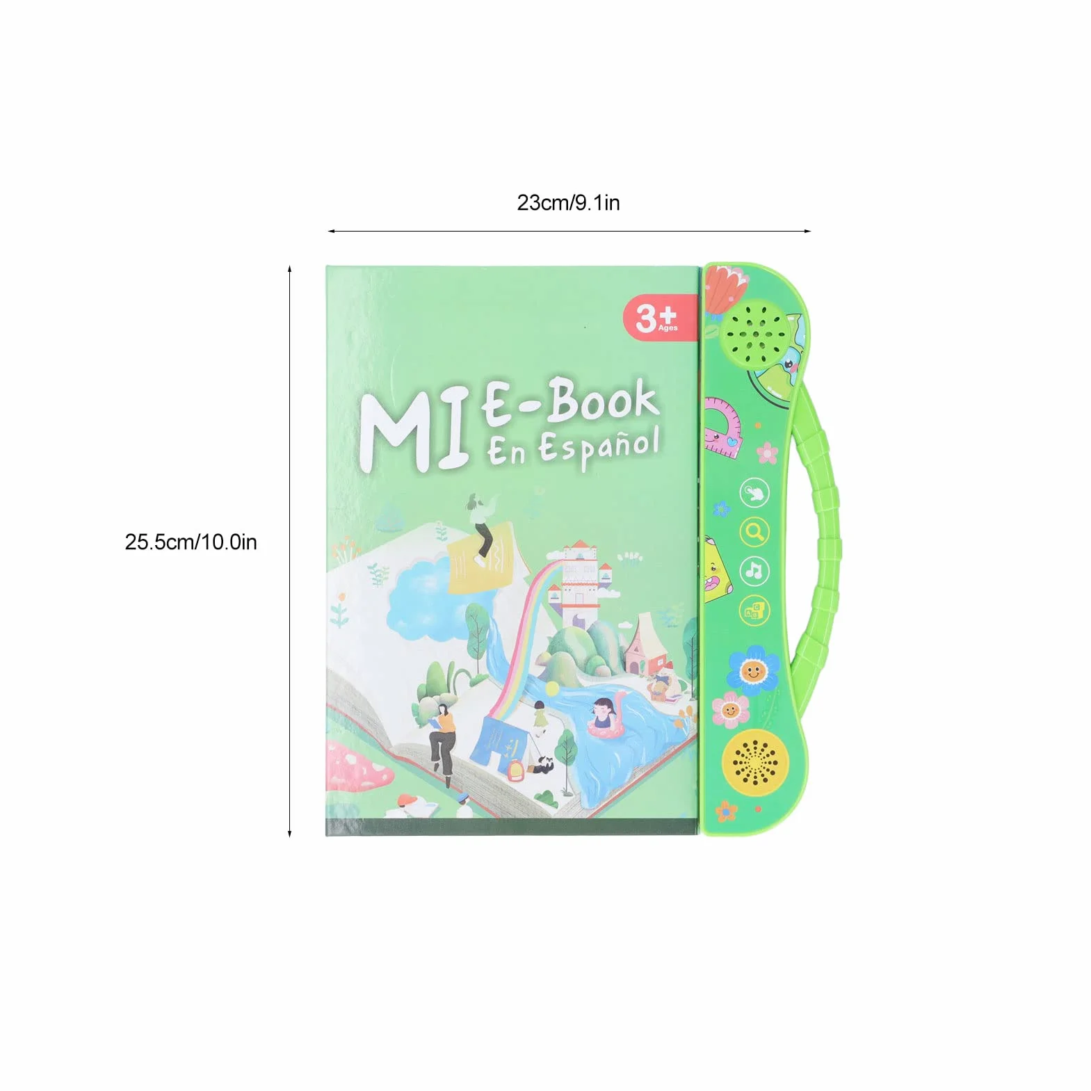 SIXRUN Libro Sonoro Educativo Interattivo Parlante Spagnolo per Bambini con Giochi e Storie, Impara lo Spagnolo per Bambini Verde, Plastica 10,0x9,1 Pollici