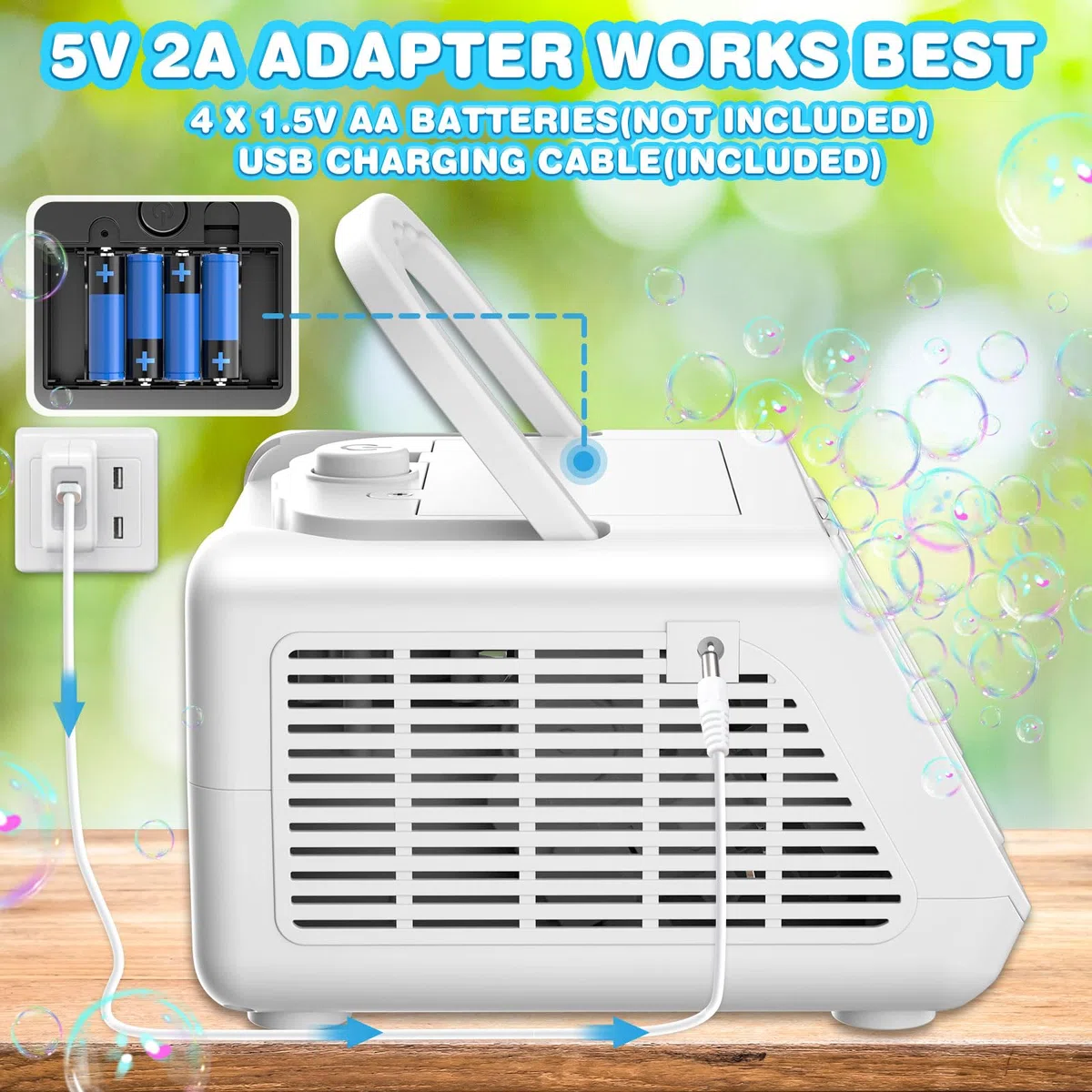 Macchina Bolle di Sapone, Spara Bolle di Sapone Automatico, 22000+ Bolle al Minuto, 2 Velocità, Giochi da Esterno per Bambini, Compleanno Gadget Matrimonio (Bianco)