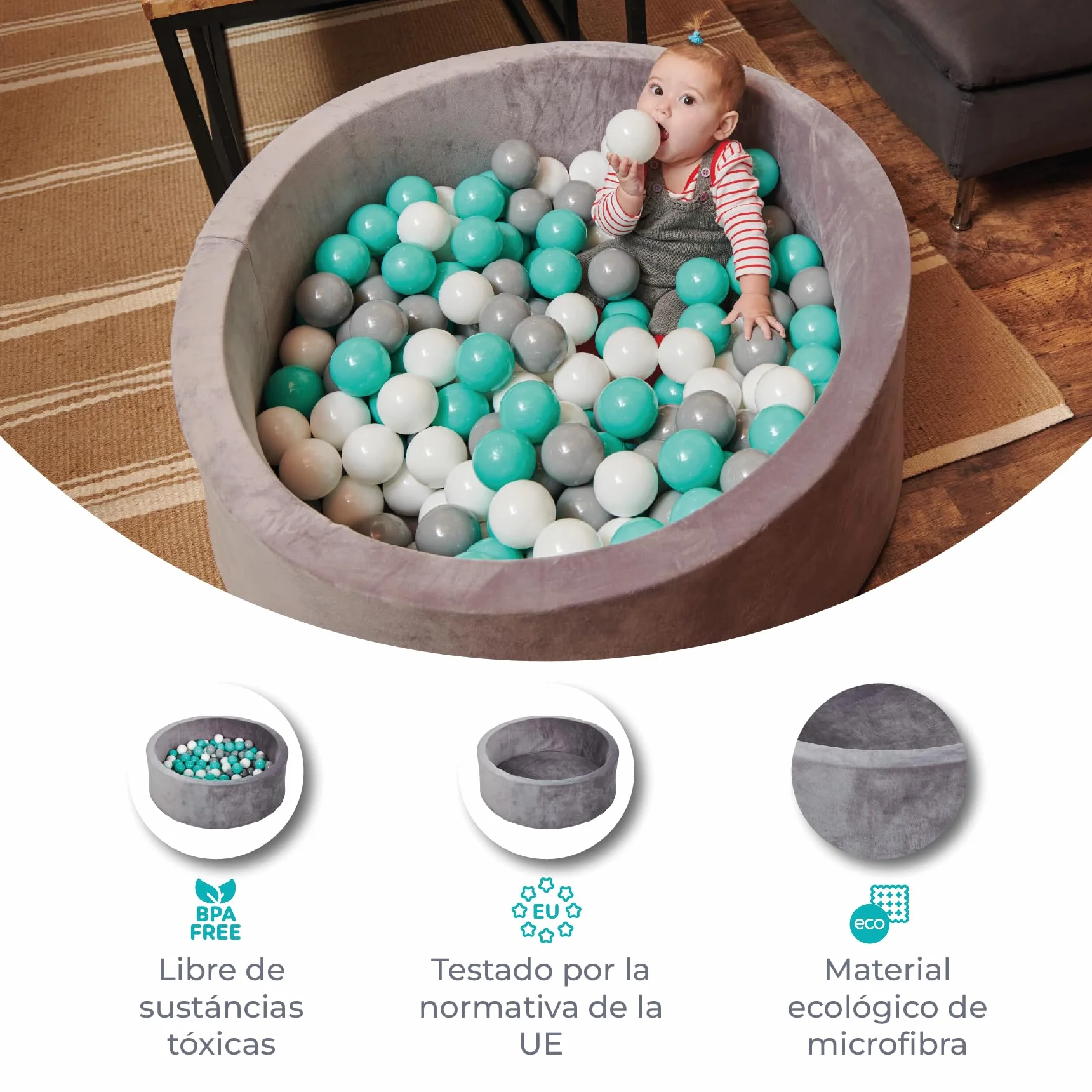 MS BabyWorld – Piscina di Palline Morbida +100 Palline | Piscina con Palline Morbida e Sicura | Parco Giochi Sensoriale per Neonati | Confortevole | Uso Interno