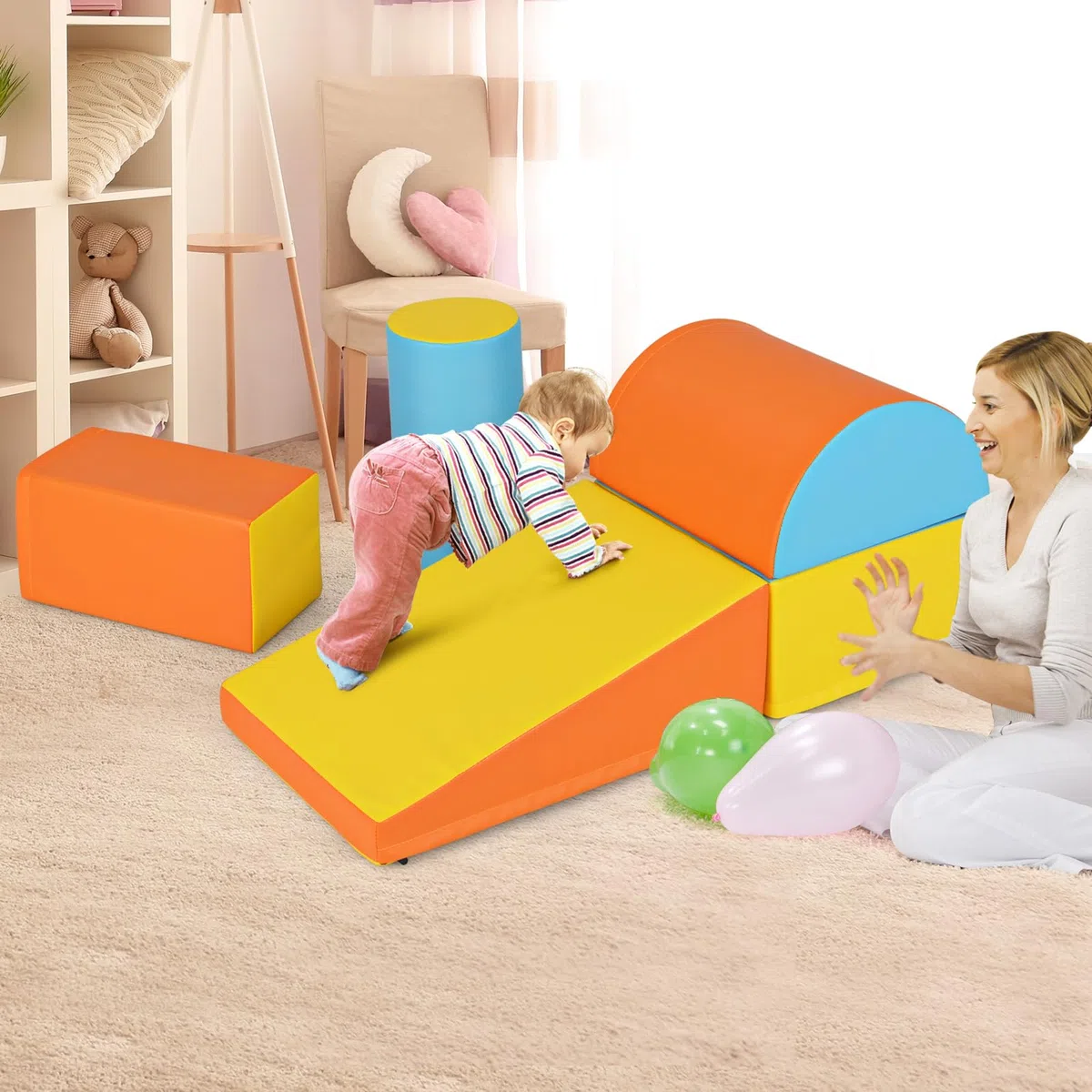 COSTWAY Set di 5 Blocchi per Arrampicata, Giocattolo per Bambini, Forme e Colori Diversi