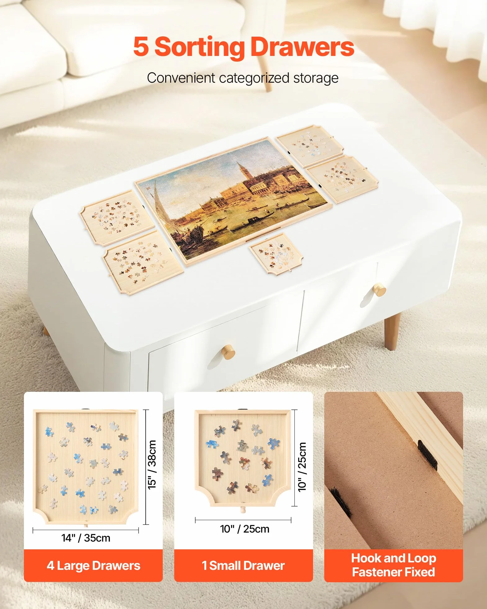 VEVOR Tavolo per Puzzle 1020 x 745 mm da 2000 Pezzi, Set da Tavolo per Puzzle Standard Portatili in Legno con 5 Cassetti e Coperchio, Anello di Base Rotante a 360° per Adulti, Facile da Riporre