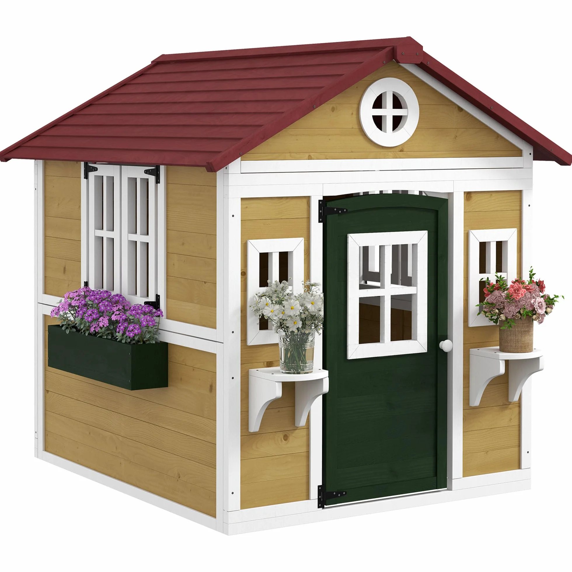 Outsunny Casetta da giardino in legno per bambini 114x126,4x135 cm