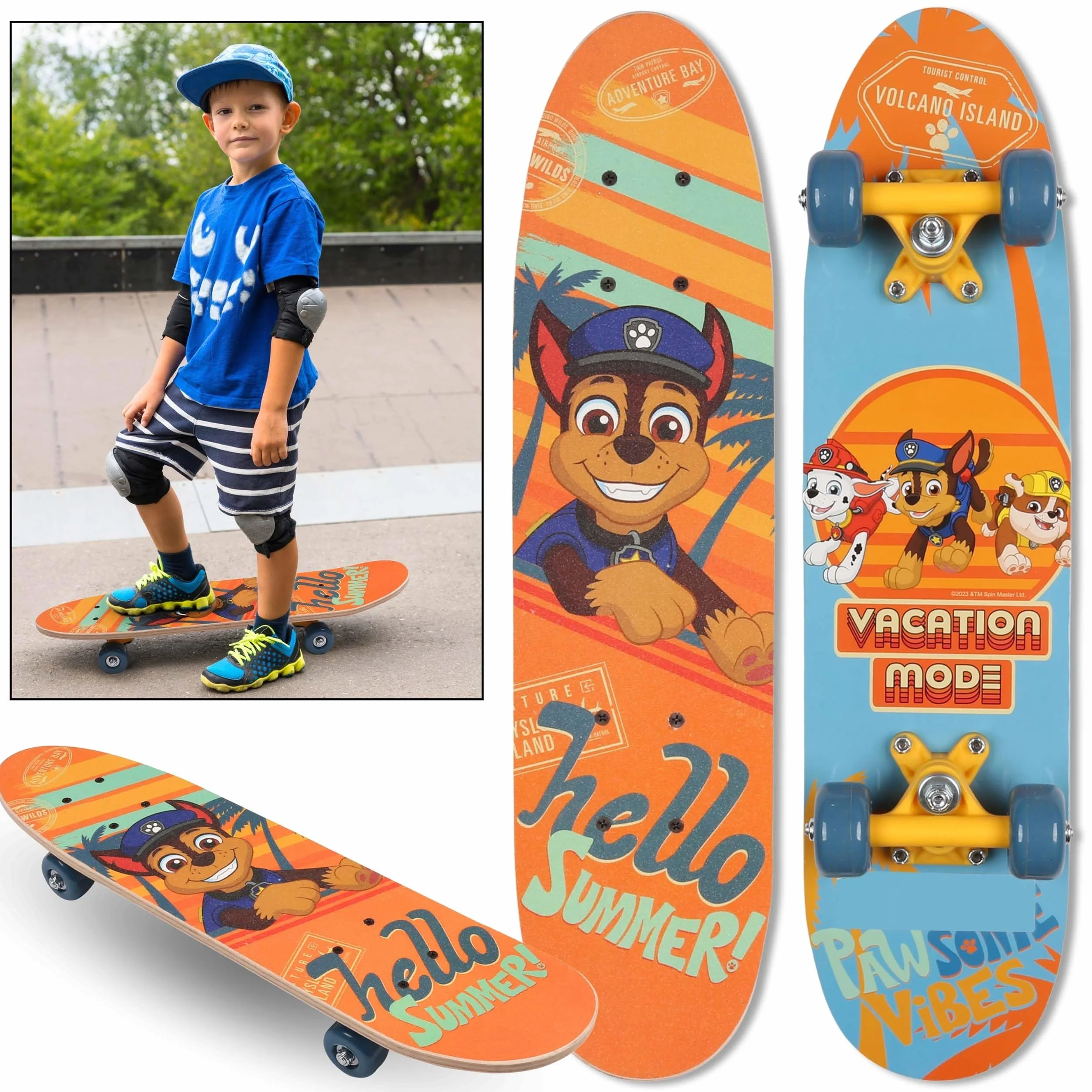 Paw Patrol Chase Skateboard in legno per ragazzi, tavola antiscivolo 20-50kg, 61 cm