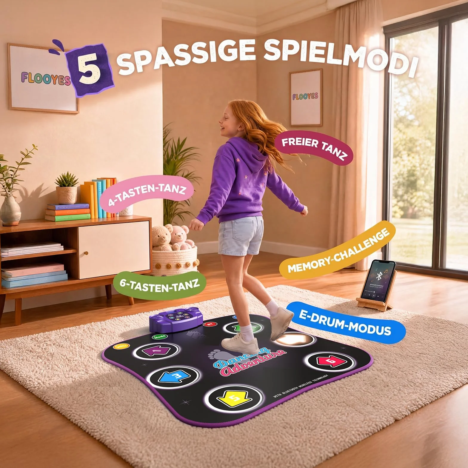 Hot Bee Tappetino da Ballo Bambini 3 4 5 6 7 8 9 Anni, Regali Bambini 3-12 Anni, Tappetino da Ballo Musica con Bluetooth, Giocattoli Bambini da 3 4 5 6 7 8 9 Anni